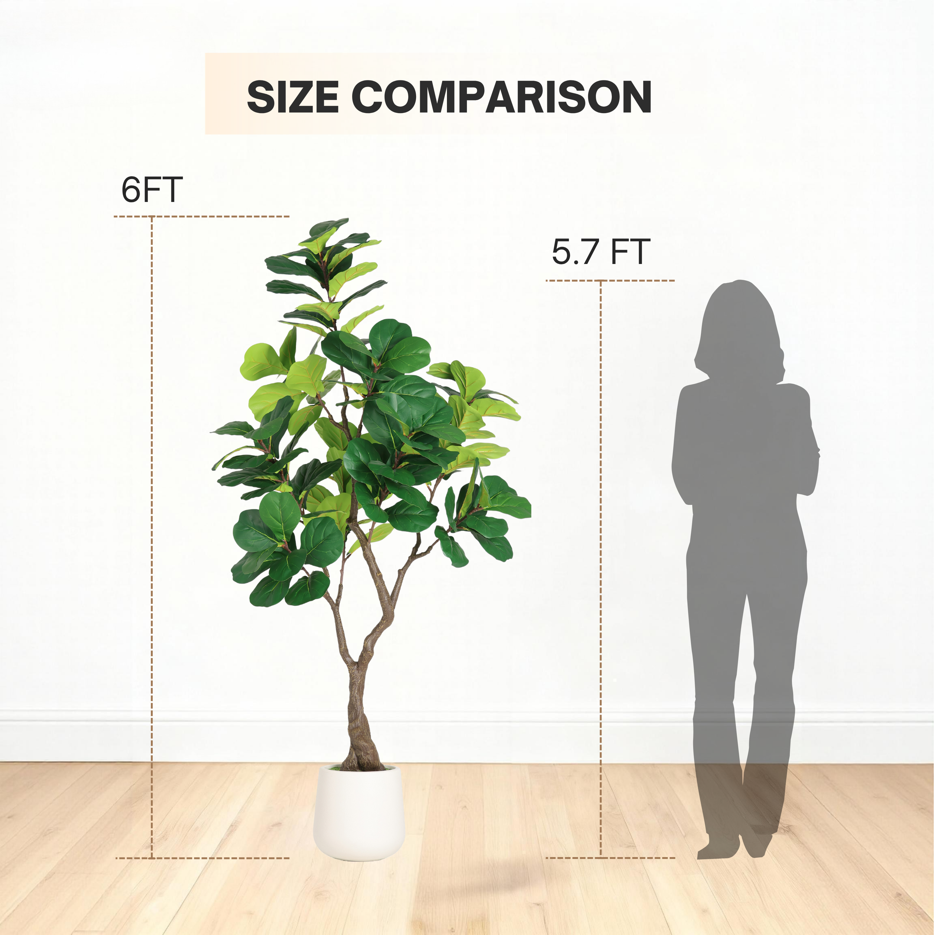 6FT Artificial Fiddle Leaf Fig Tree With Decorative White Pot, Faux Indoor Plant for Home Office Living Room Corner Decoration, 1pc/set