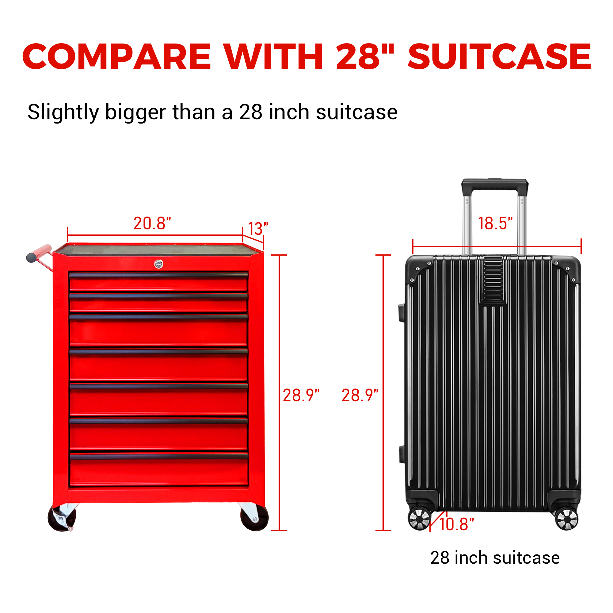 Rolling Metal Tool Chest with 7 Drawers, 20" 7-Drawer Tool Chest Cabinet with Ball Bearing Drawer Slides, Steel Tool Storage Box Organizer  -RED — foto 11
