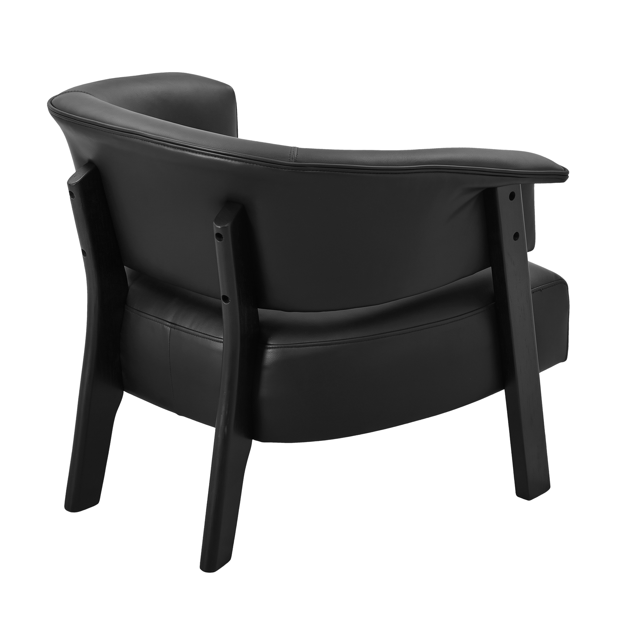 Faux Leather Wingback Accent Chairs Set for 2, Wrap-Around Back Upholstered Armchair, Comfy Fabric Wingback Arms Chairs with Solid Wood Legs, Single Sofa Reading Chair for Bedroom Living Room, Black — foto 6