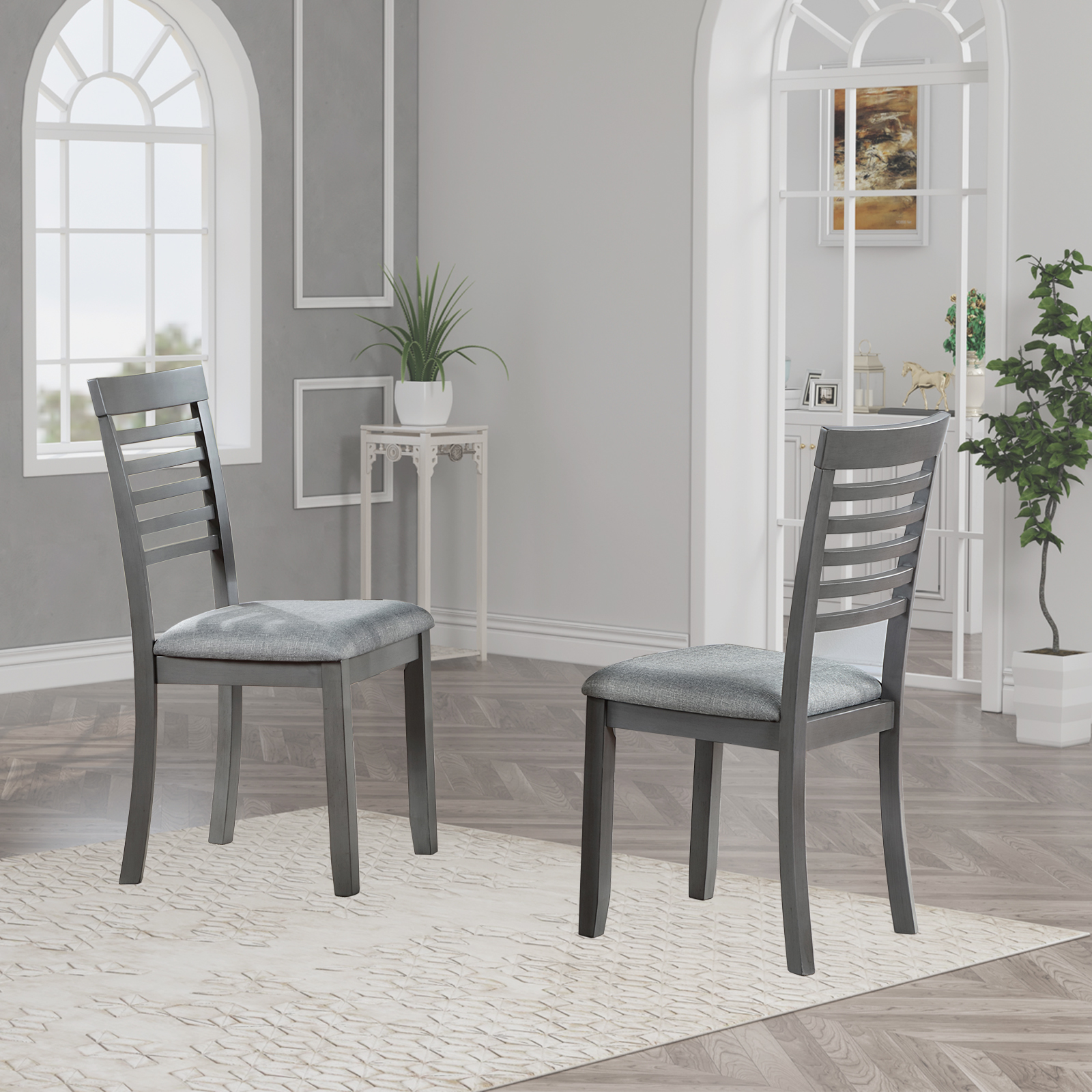 Dining Chairs Only, Wooden Dining Chairs Set of 4, Kitchen Chair with Padded Seat, Upholstered Side Chair for Dining Room, Living Room, Gray 6