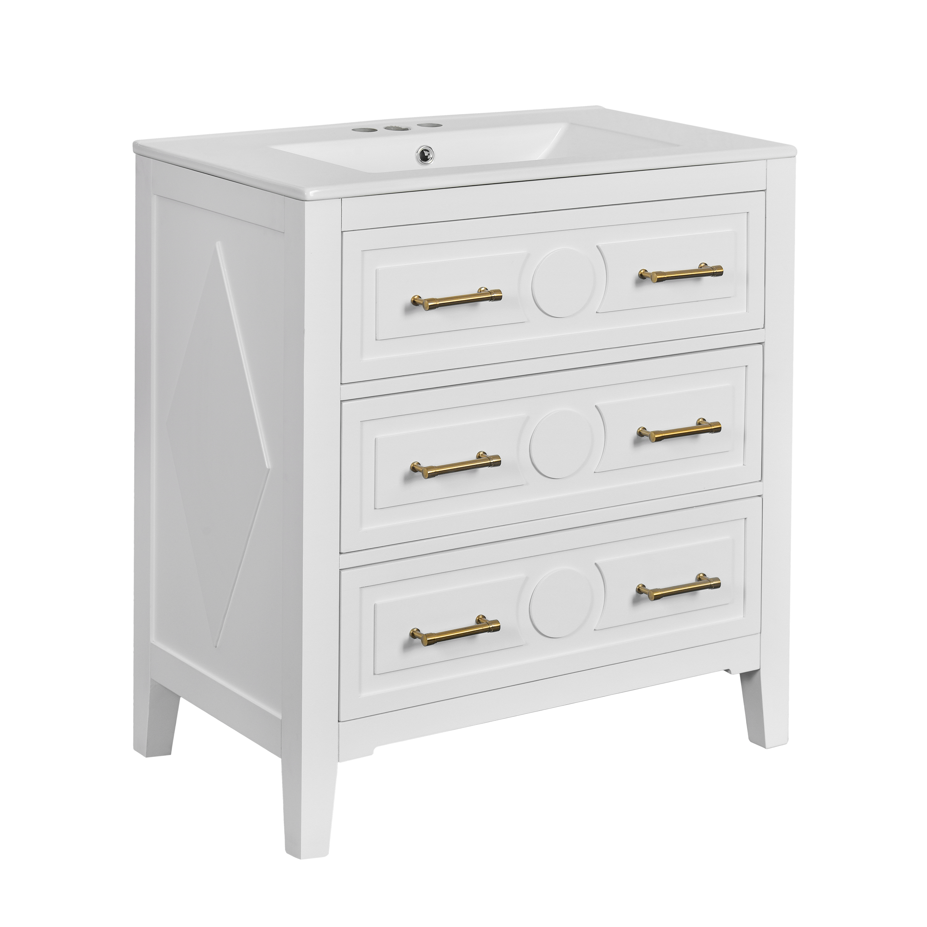 30'' Bathroom Vanity with Ceramic Sink Combo, Free Standing Single Vanity Set with 3 Drawers, Solid Wood Frame Bathroom Storage Cabinet, White — foto 7
