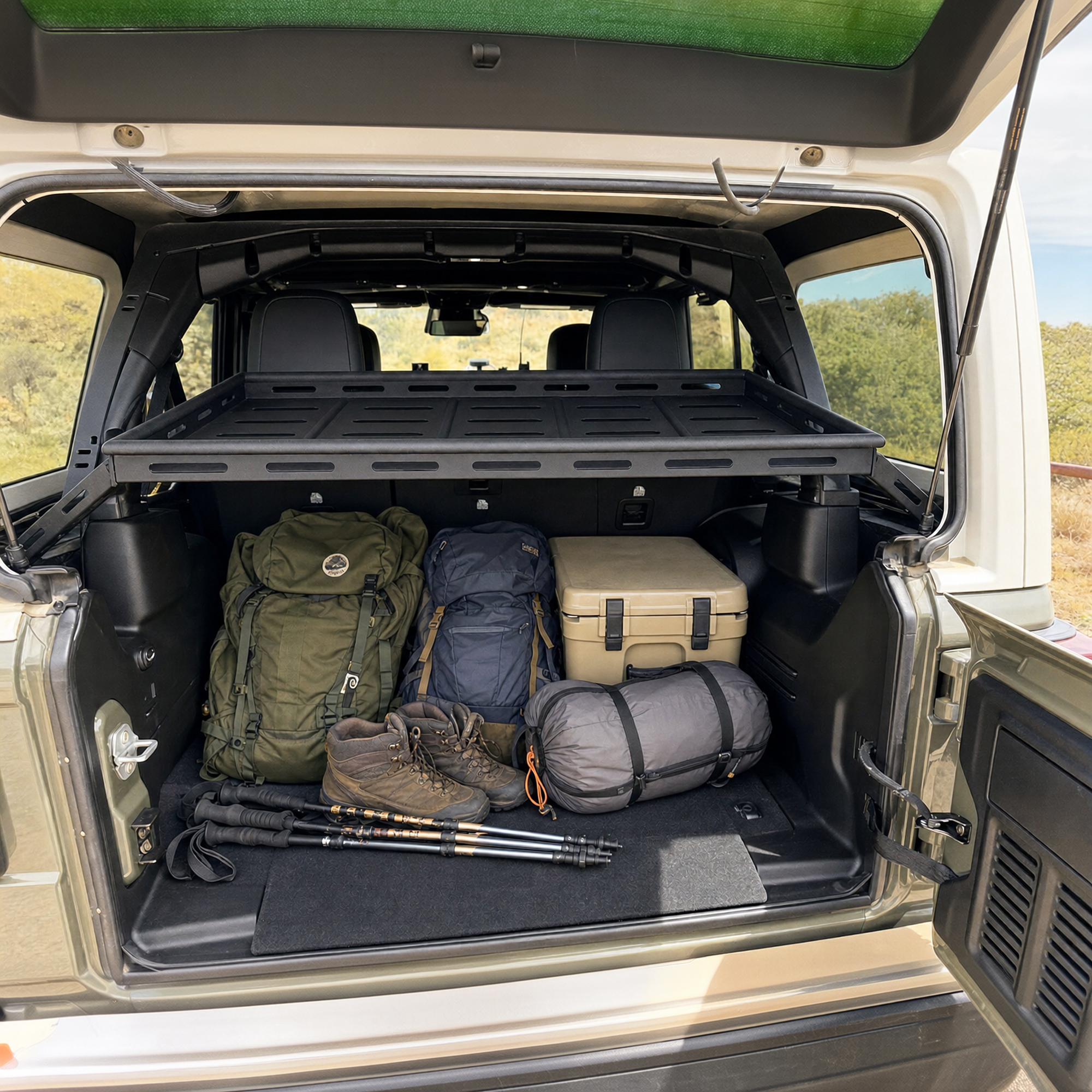 Black Rear Trunk Cargo Rack Basket Tray For 2007-2026 Jeep Wrangler JK JL Unlimited 4-Door (Exclude Sky One-Touch Power Top) Hardtop Heavy Duty Steel Interior Storage — foto 4