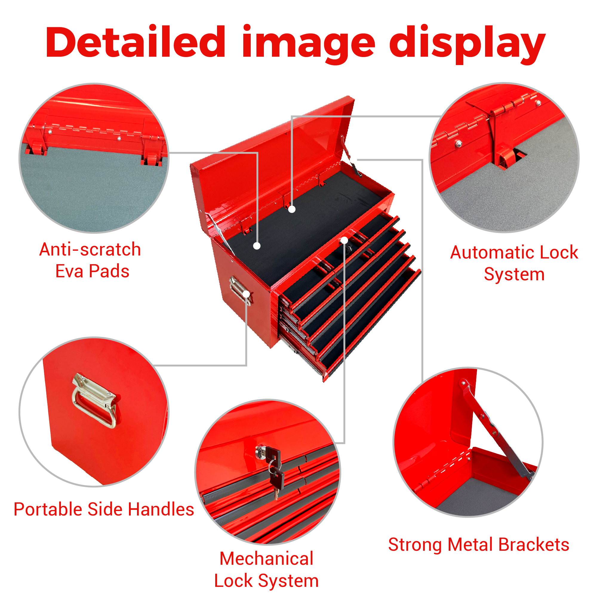 Heavy Duty Metal Tool Box, 24-inch, Portable Metal Tool Box with 9 Drawers, Small Tool Chest with EVA Liners, Ball Bearing Slide Drawers Locking & Powder Coated Finish, Multi-Function Tool Organizer — foto 11
