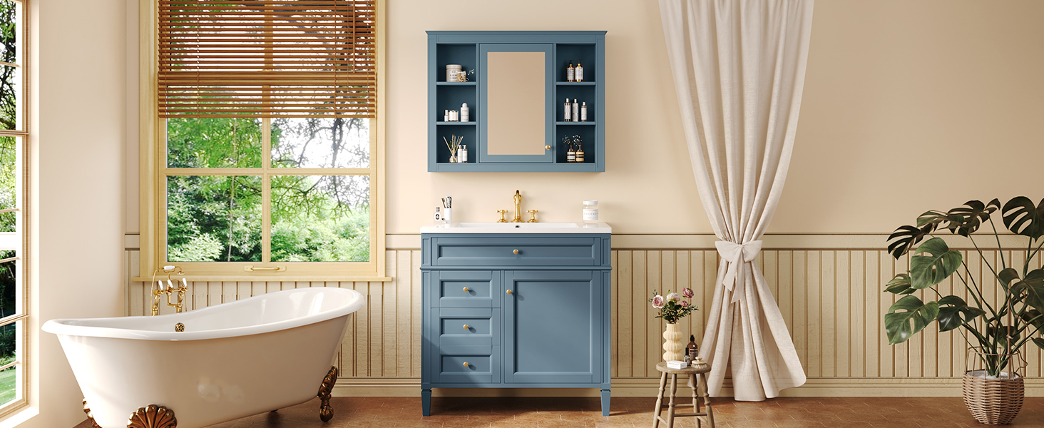 36'' Bathroom Vanity with  Medicine Cabinet, Modern Bathroom Storage Cabinet with 2 Soft Closing Doors, Single Sink Bathroom Vanity — foto 6