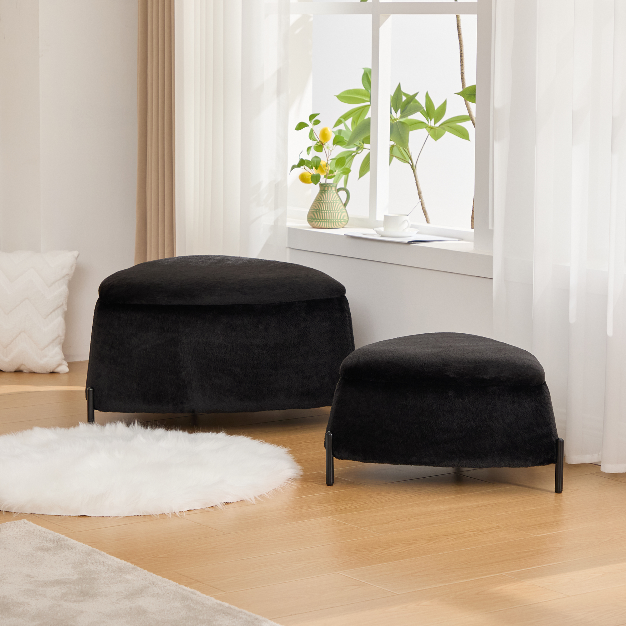 Faux Fur Storage Ottoman Set
