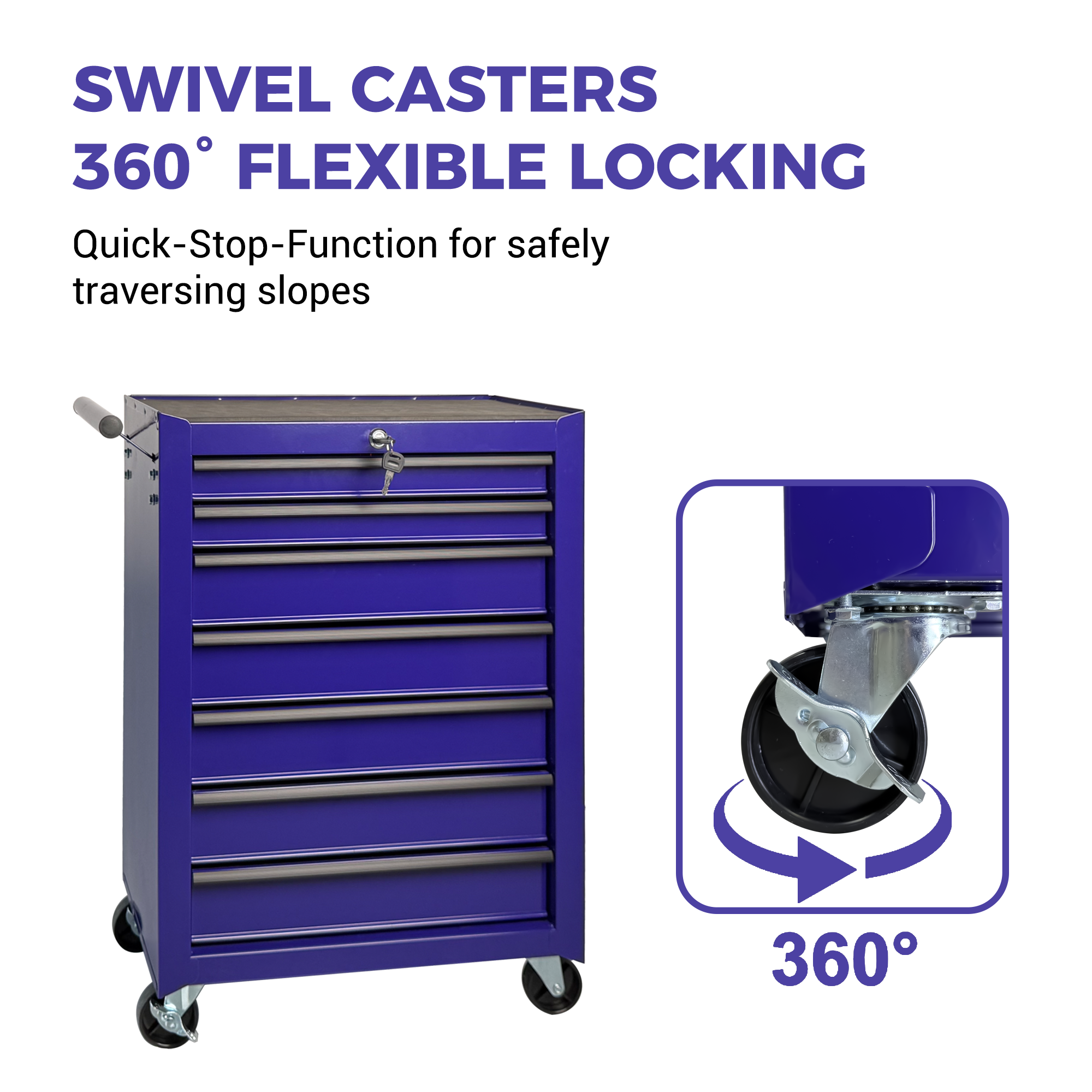 Rolling Metal Tool Chest with 7 Drawers, 20" 7-Drawer Tool Chest Cabinet with Ball Bearing Drawer Slides, Steel Tool Storage Box Organizer -PURPLE — foto 5