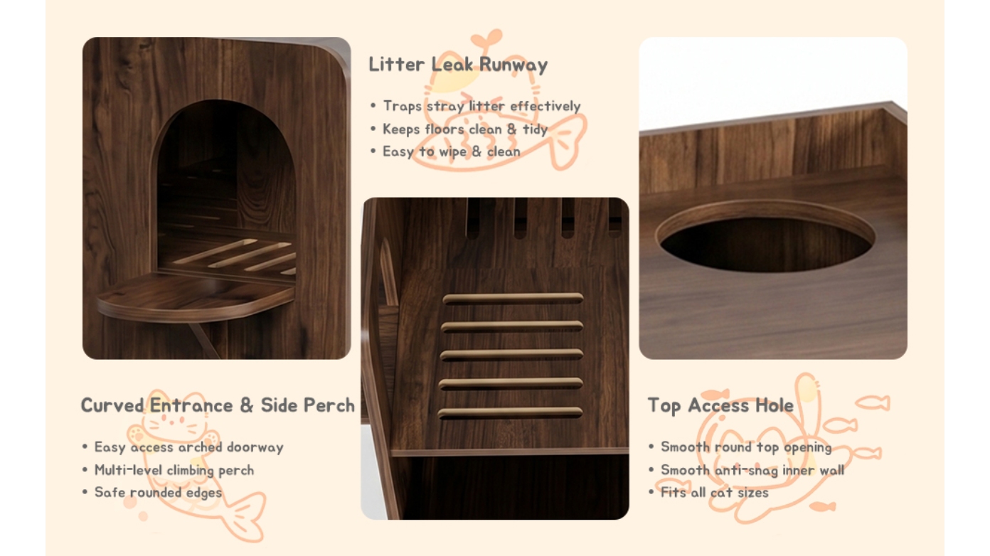 Cat Litter Box Enclosure Furniture, Dog Proof Hidden Litter Box Cabinet with Acrylic Door, Extra Long Runway & Drawer, Cat Play Area for Indoor Cats detail photo 2