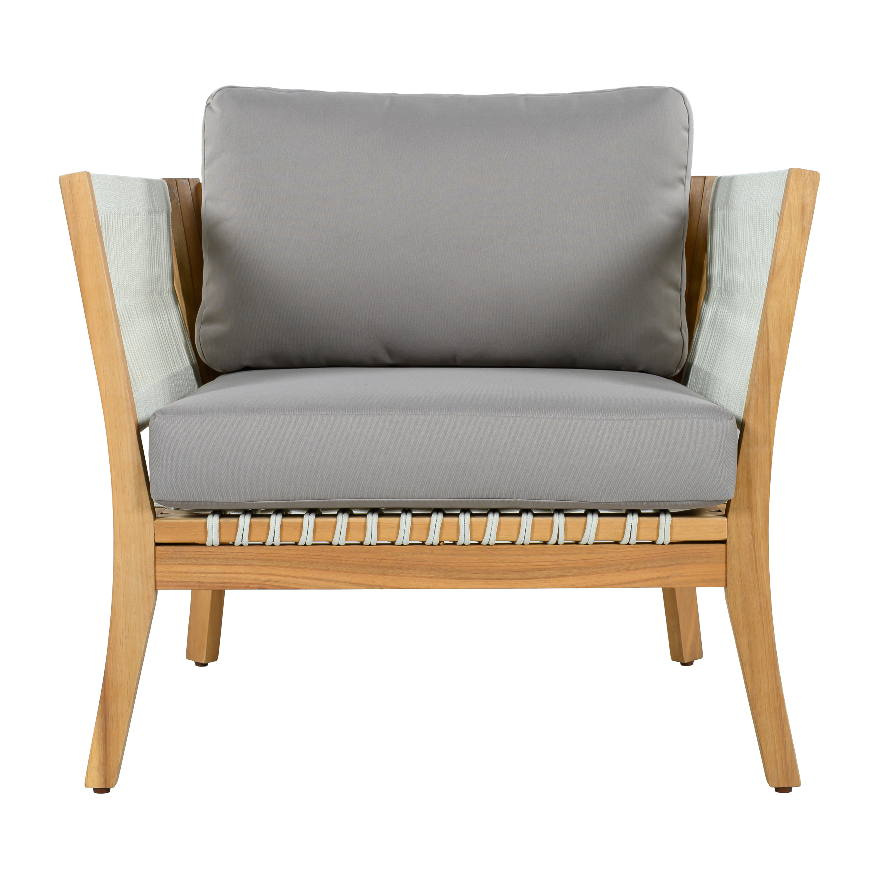 30.3" Outdoor Acacia Wood Patio Chair with Woven Rope Accents, Weather-Resistant Single Lounge Chair with Thick Cushions, Modern Accent Chair for Backyard, Deck, Poolside — foto 4