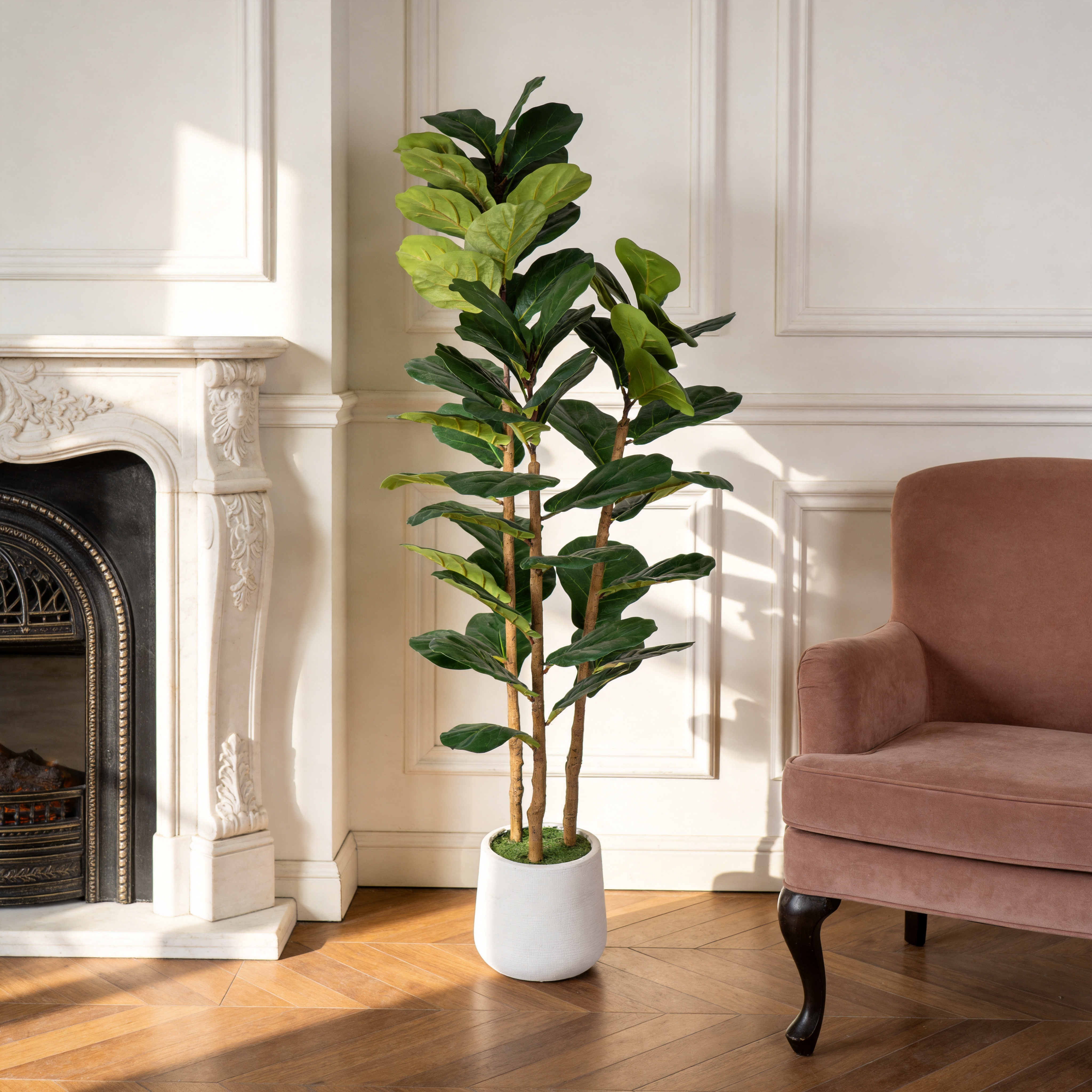 5.2FT Artificial Fiddle Leaf Fig Tree With Decorative White Pot, Real Touch Fake Indoor Plant for Home Office Living Room Corner Decoration, 1pc/set