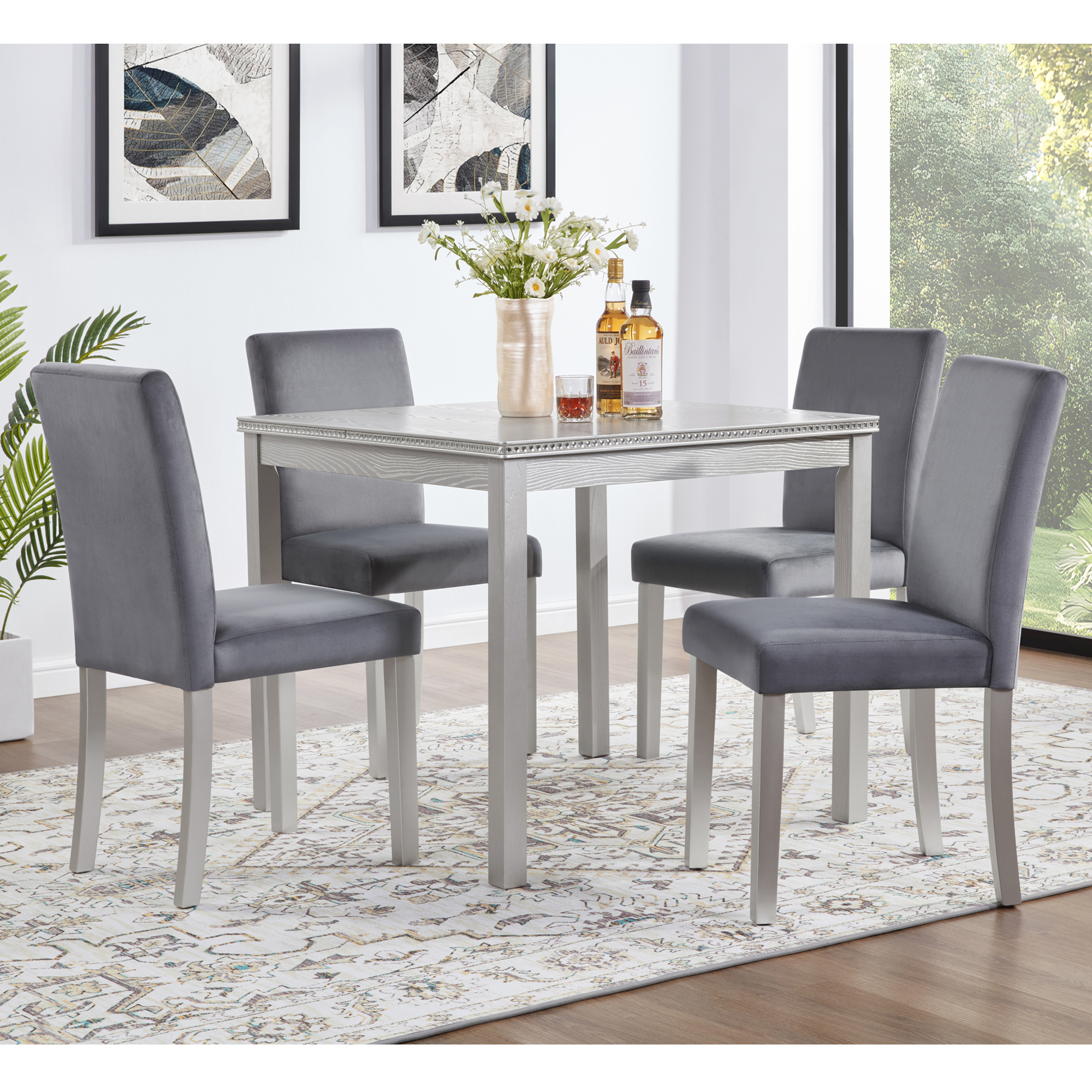 Dining Chairs set for 4,Kitchen Chair with Padded Seat, Side Chair for Dining Room, Silver grey 2