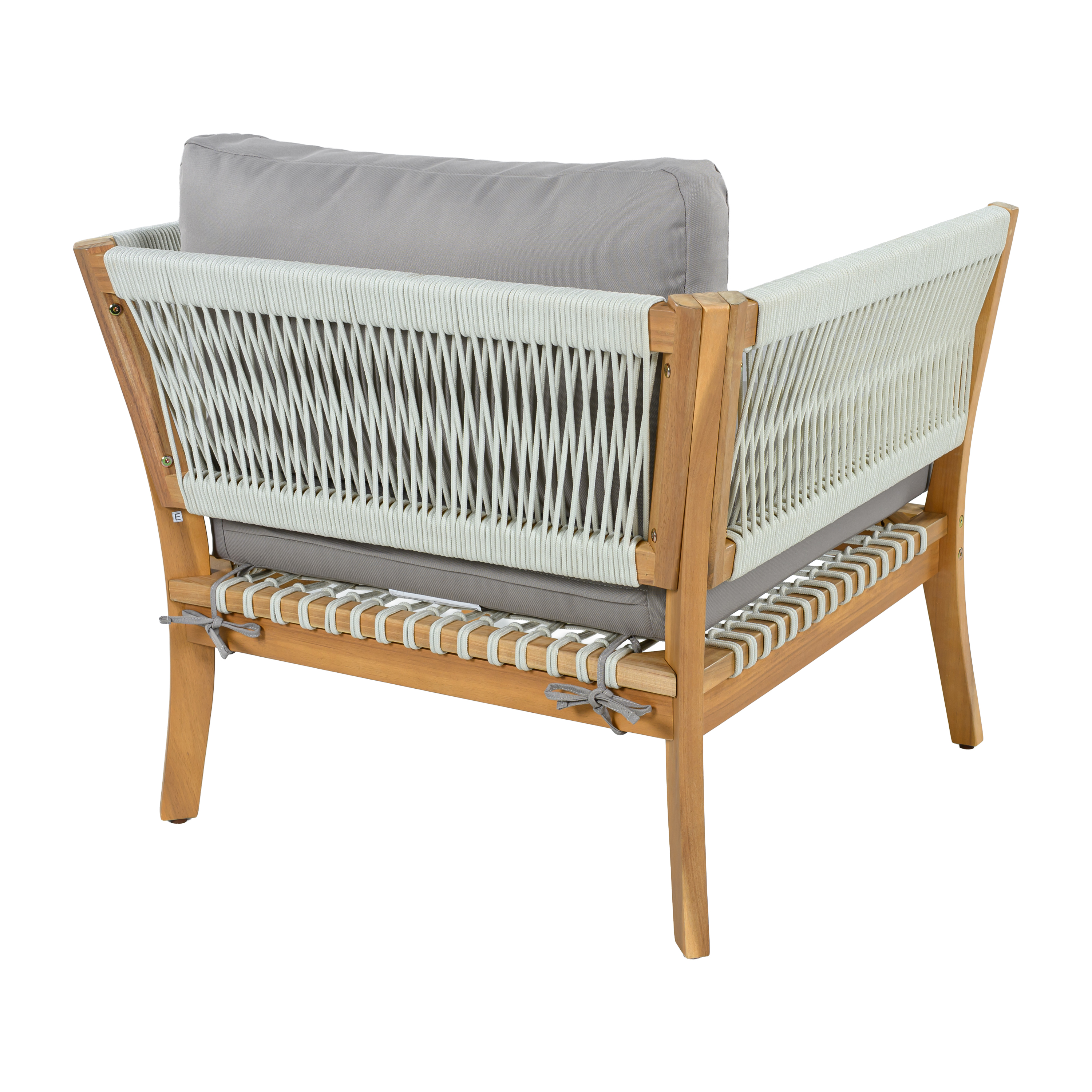 30.3" Outdoor Acacia Wood Patio Chair with Woven Rope Accents, Weather-Resistant Single Lounge Chair with Thick Cushions, Modern Accent Chair for Backyard, Deck, Poolside — foto 8