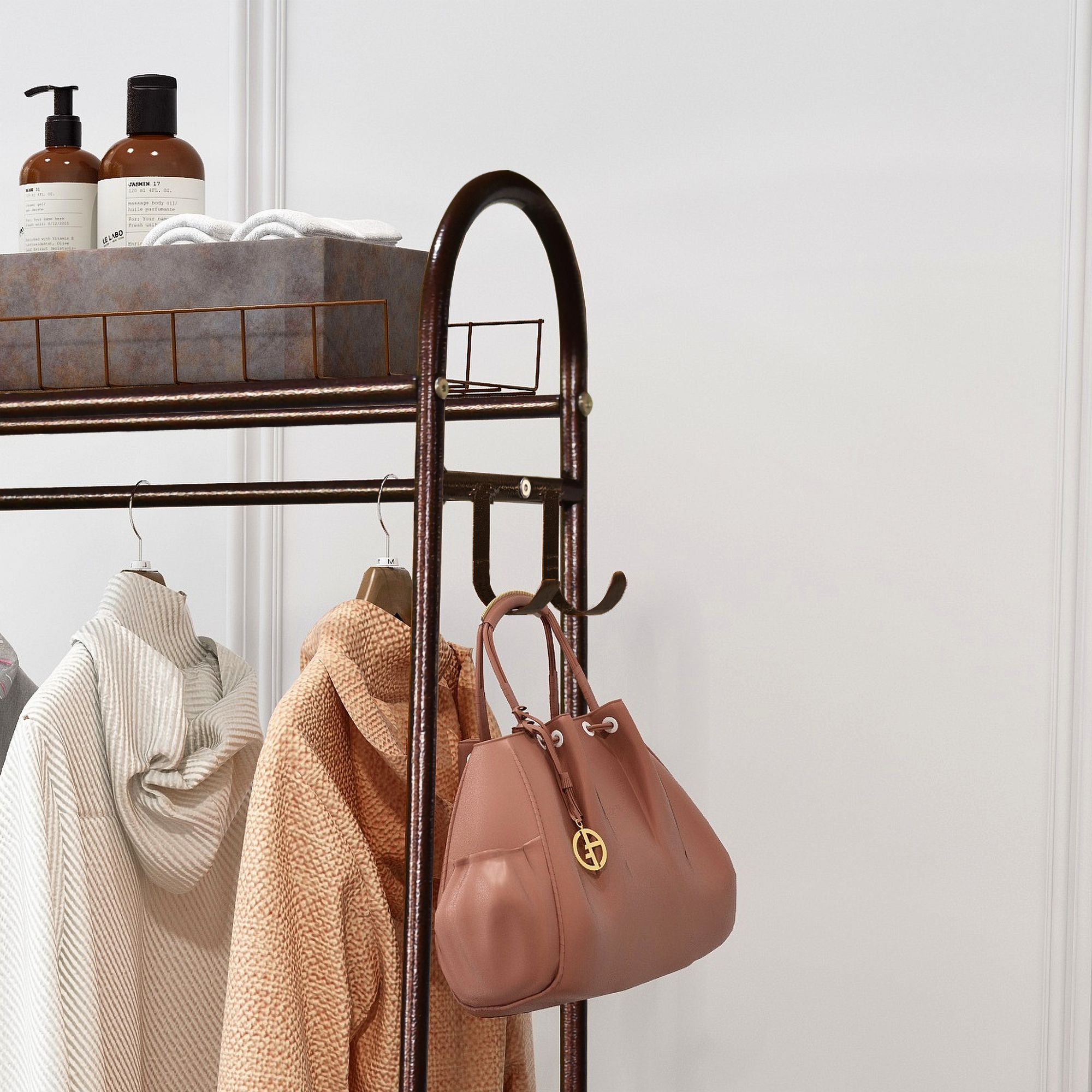 Garment Rack Freestanding Heavy Duty Clothing Rack, Metal Rolling Clothes Rack with Double Shelves, Portable Wardrobe Rack for Hanging Clothes — foto 6