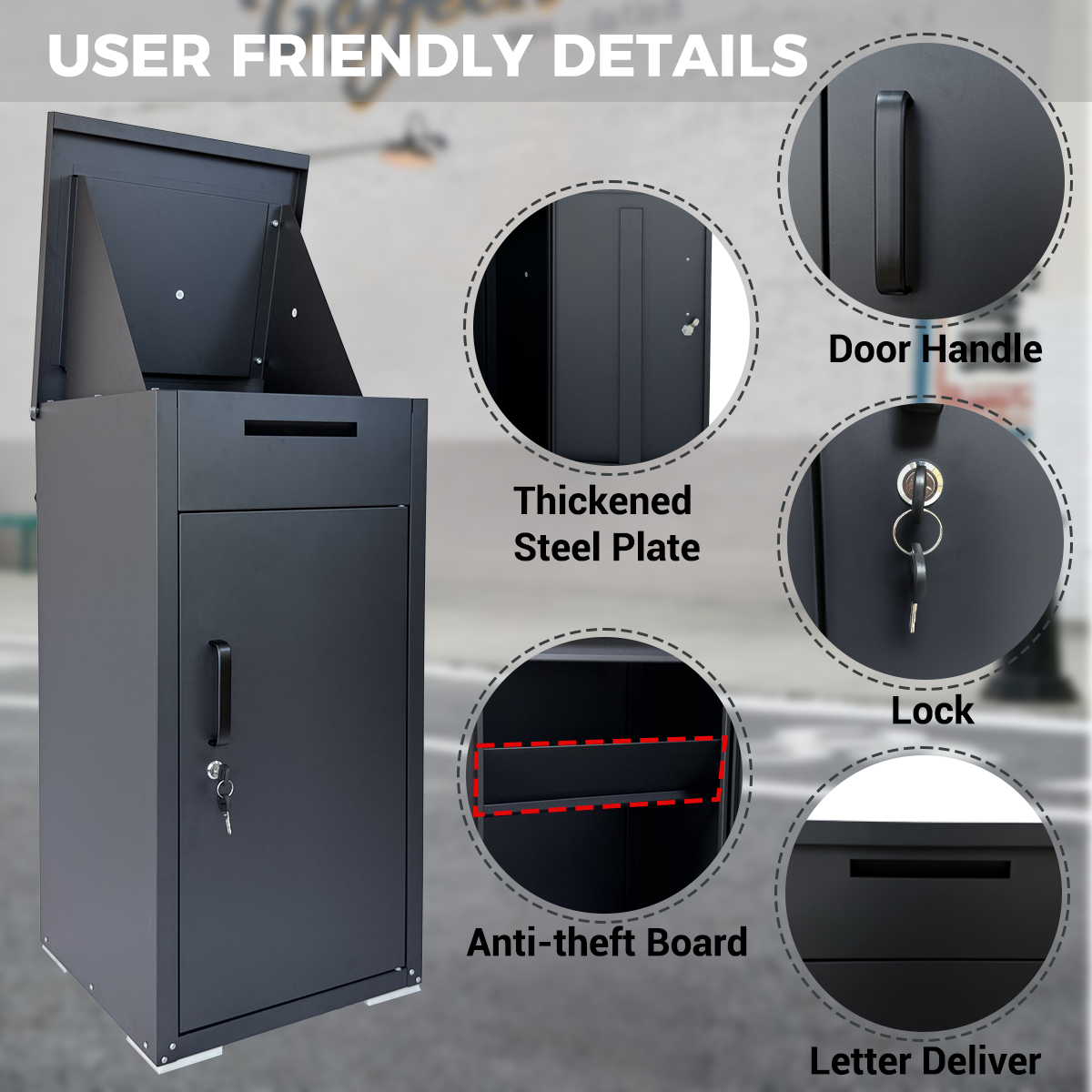 Package Delivery Box for Outside,  Cold-Rolled Steel Delivery Box for Packages & Mails, Anti-Theft Lockable Large Mailbox for Porch, House, Curbside, Black — foto 9