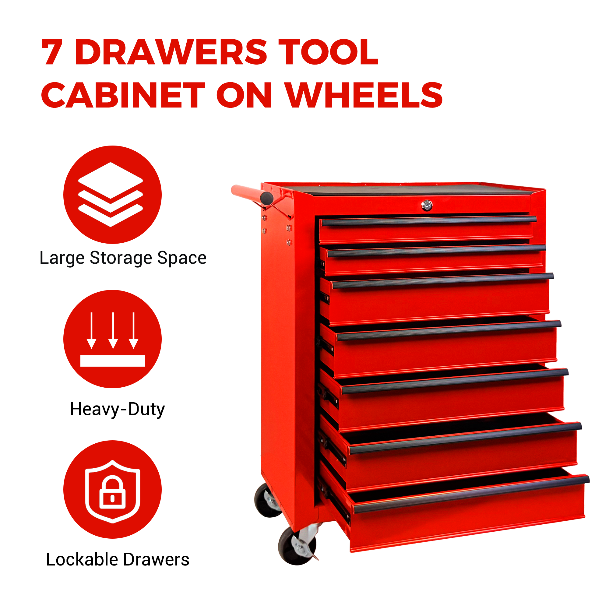 Rolling Metal Tool Chest with 7 Drawers, 20" 7-Drawer Tool Chest Cabinet with Ball Bearing Drawer Slides, Steel Tool Storage Box Organizer  -RED — foto 2
