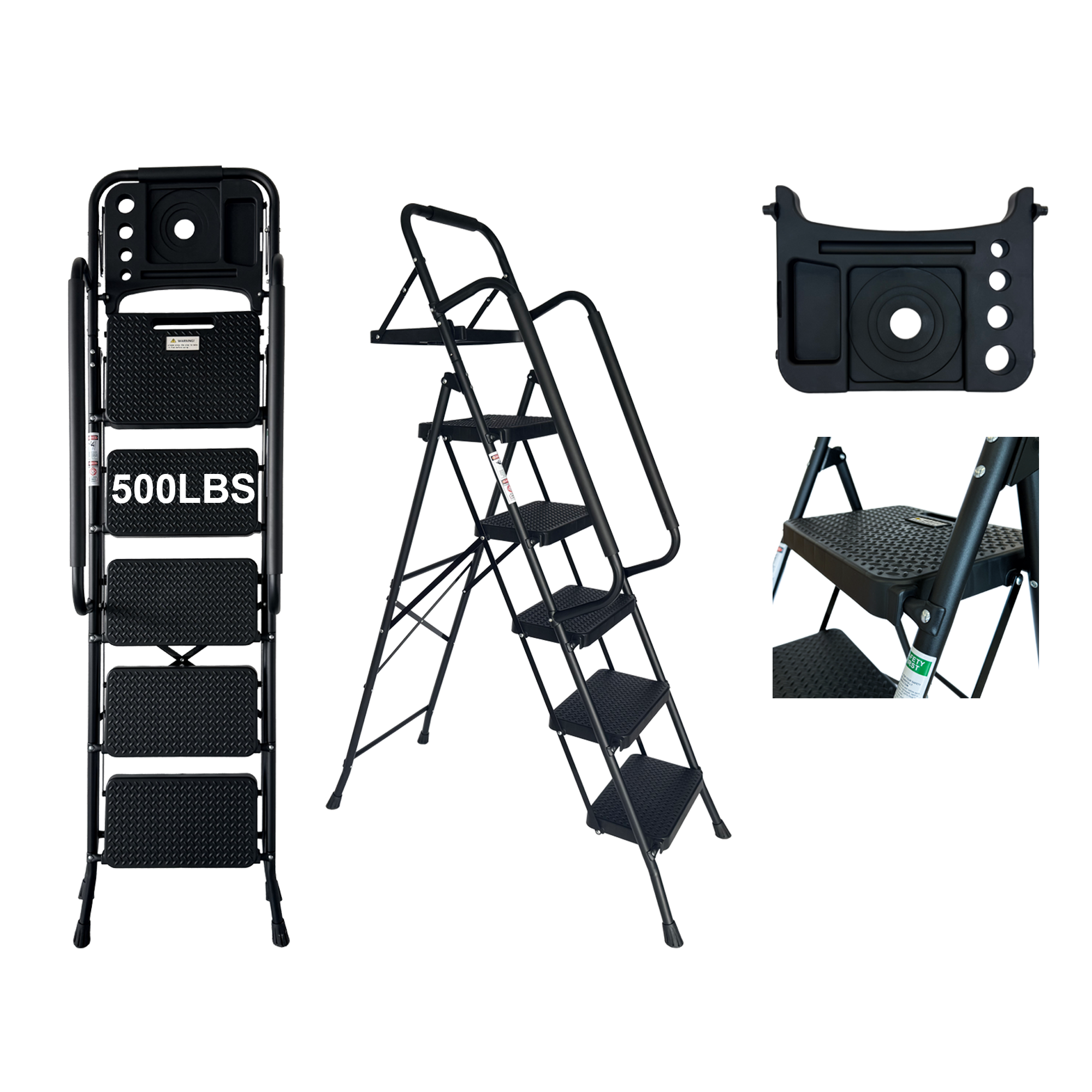 Step Ladder, Folding Step Stool with Wide Anti-Slip Pedal, Sturdy Steel Ladder, Convenient Handrail, Lightweight, Portable Steel Step Stool — foto 7