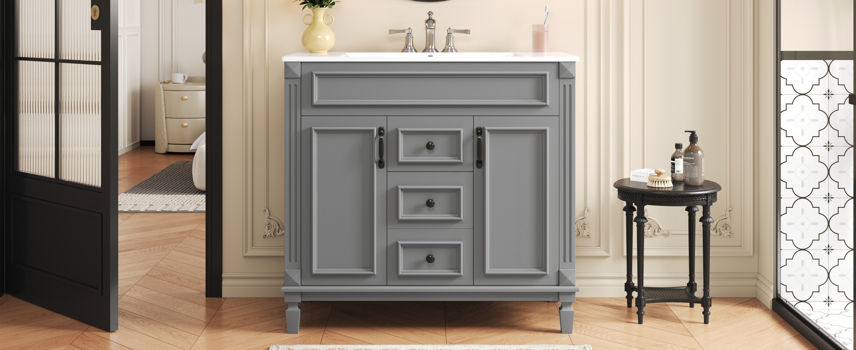 36'' Bathroom Vanity with Top Sink, Modern Bathroom Storage Cabinet with 2 Soft Closing Doors, Single Sink Bathroom Vanity