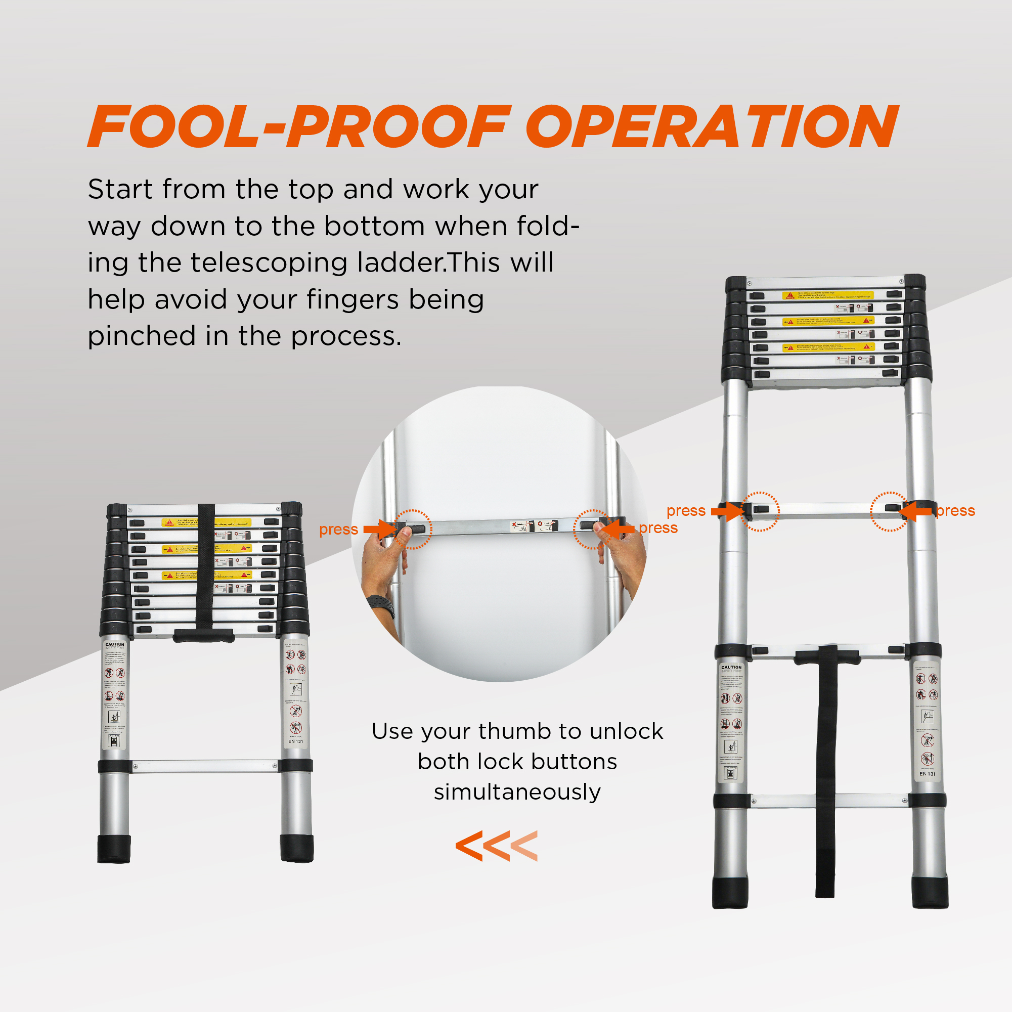 Telescoping Ladder 10.5FT, Telescopic Extension Ladder, Aluminum Alloy Folding Ladder Portable Multi-Purpose for Indoor Outdoor Work, Heavy Duty 300 lbs Load — foto 5
