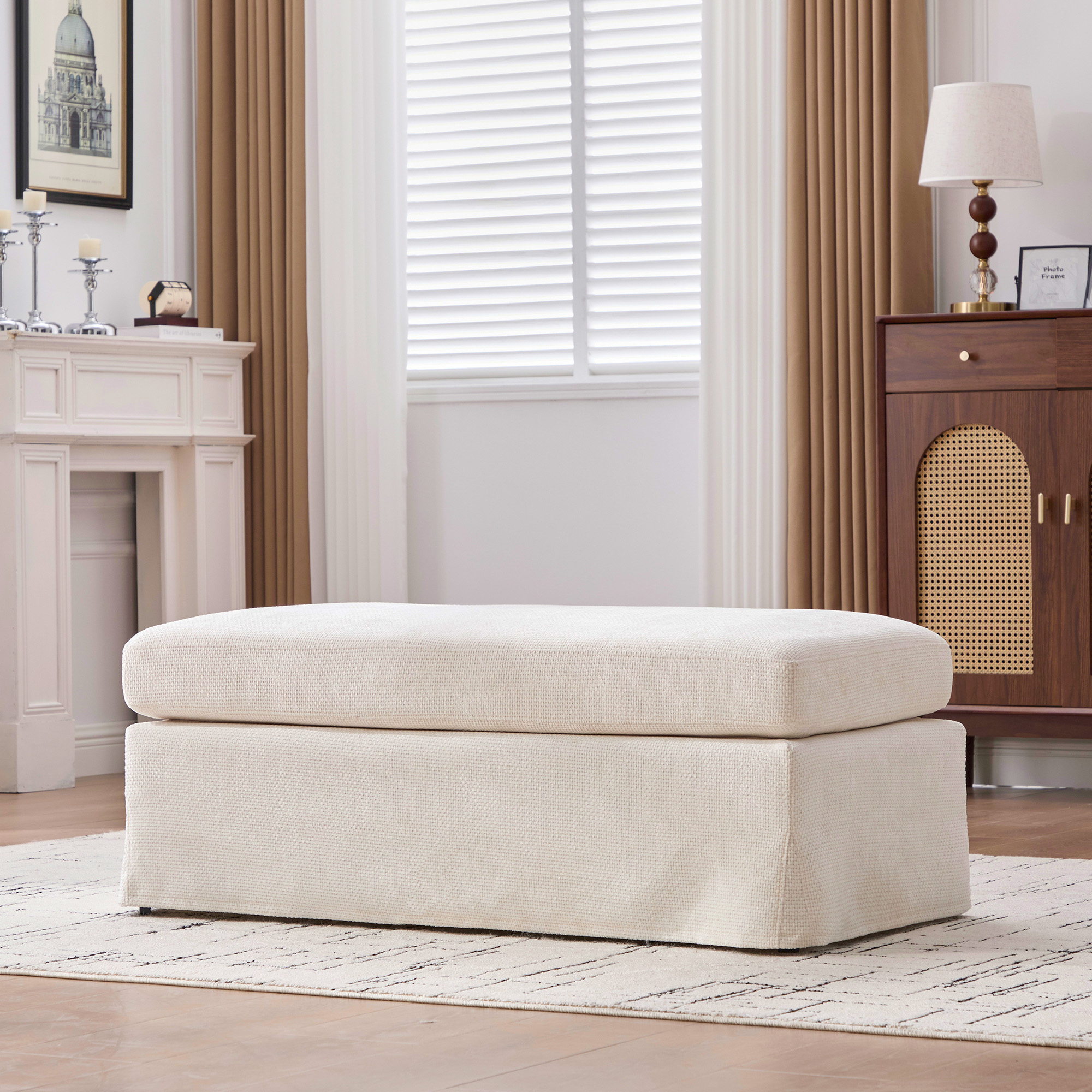 Chenille Upholstered Ottoman, picture 2 of 4