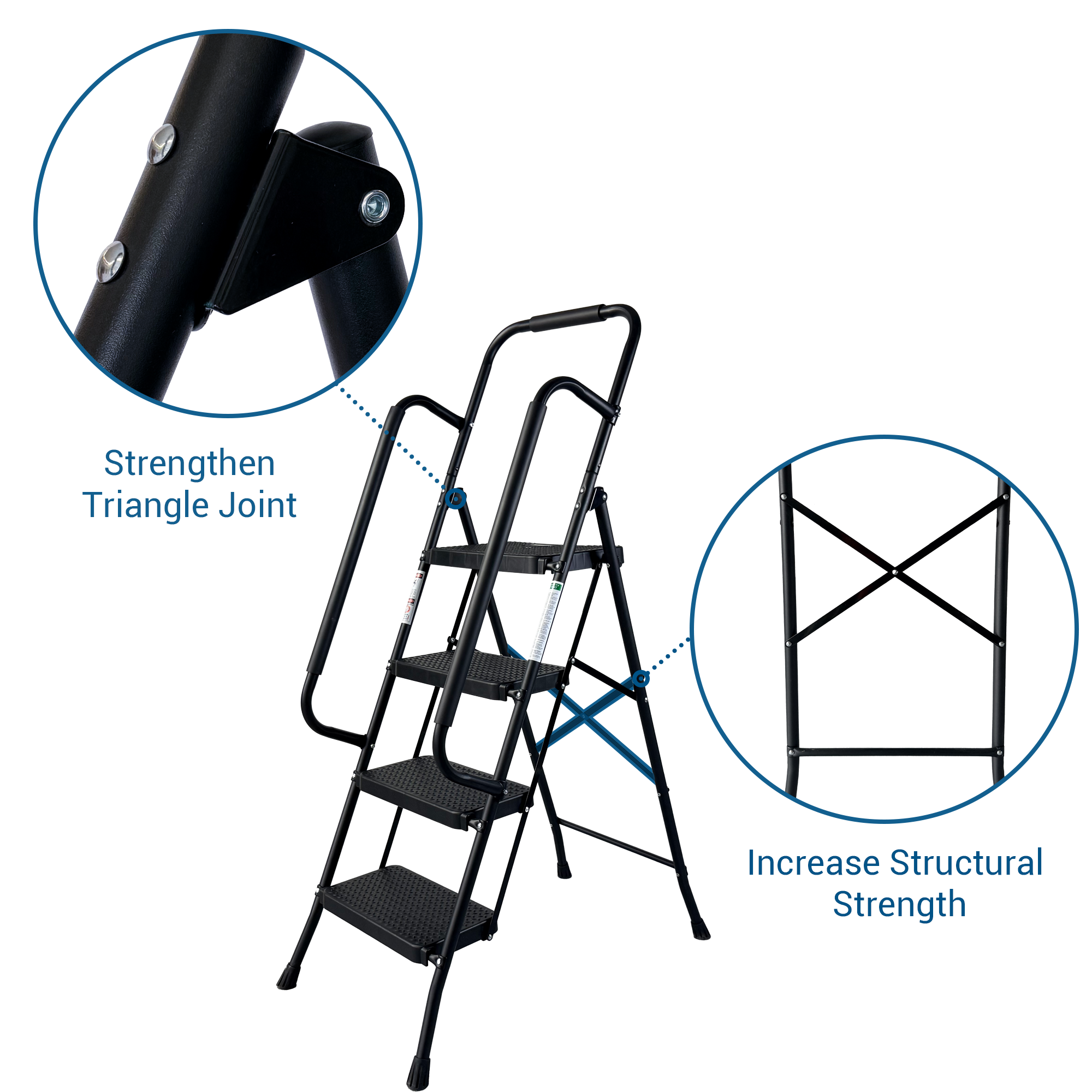 4 Step Ladder, Folding Step Stool with Wide Anti-Slip Pedal, Sturdy Steel Ladder, Convenient Handrail, Lightweight, Portable Steel Step Stool — foto 8