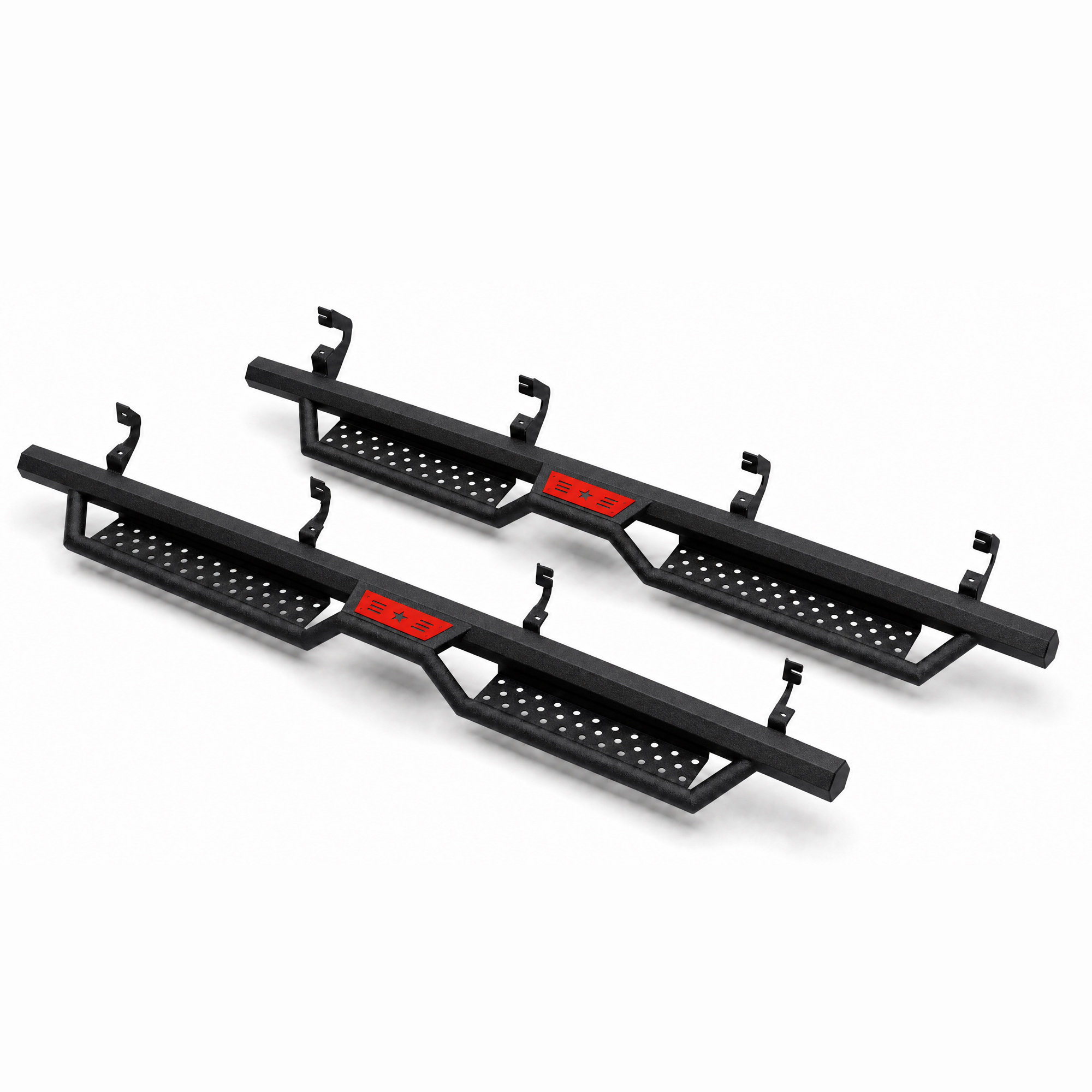 6" Running Boards For 2019-2026 Chevy Silverado 1500 Crew Cab, 2020-2026 Silverado/Sierra 2500HD 3500HD Crew Cab, Two Stairs Design Nerf Bars Step Bars Hexagonal style