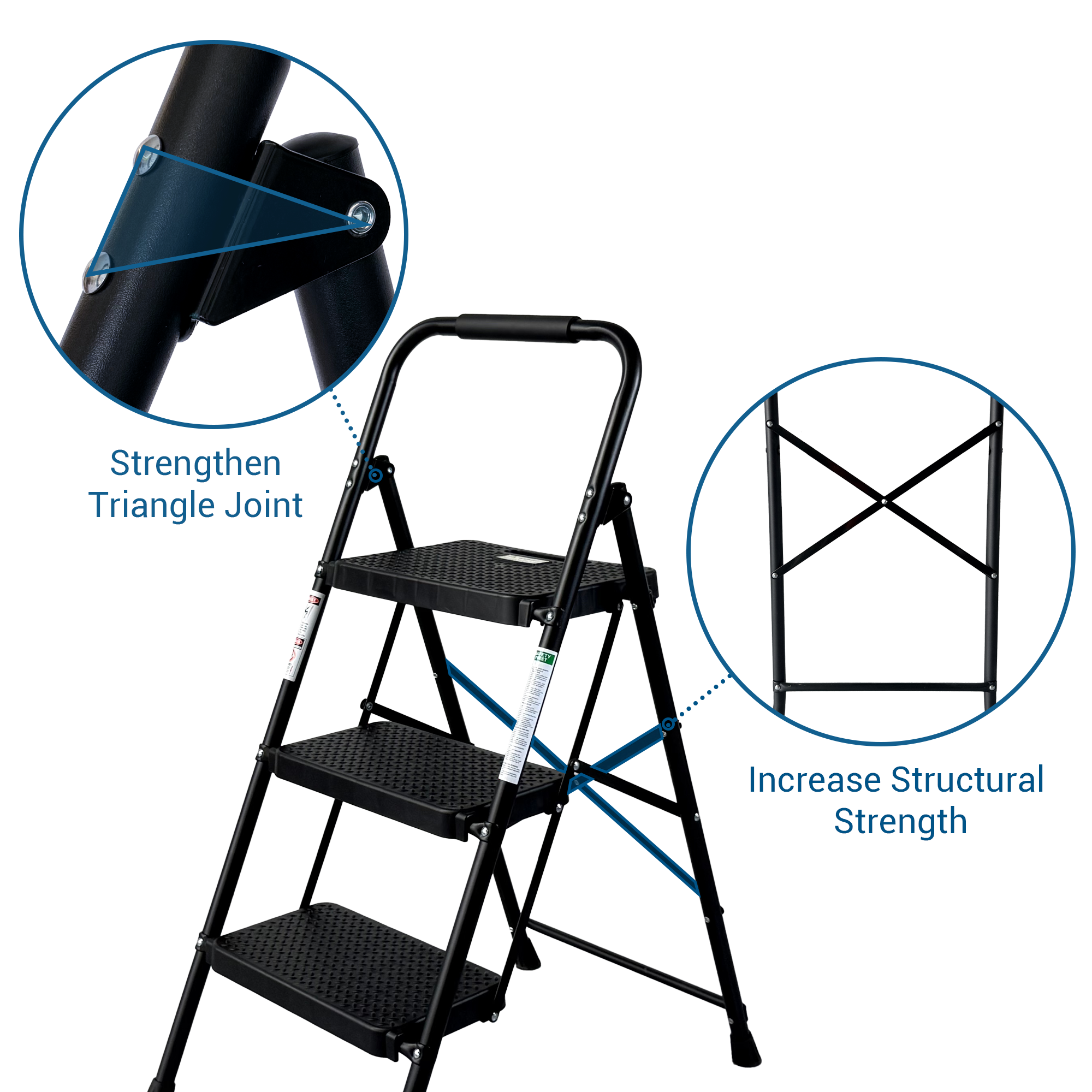 3 Step Ladder, Folding Step Stool with Wide Anti-Slip Pedal, Sturdy Steel Ladder,  Lightweight, Portable Steel Step Stool — foto 7