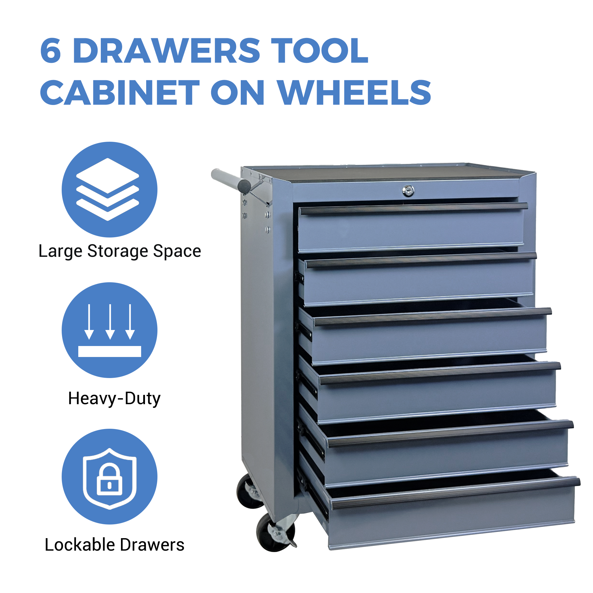 Rolling Metal Tool Chest with 6 Drawers, 20" 6-Drawer Tool Chest Cabinet with Ball Bearing Drawer Slides, Steel Tool Storage Box Organizer  -GREY — foto 4