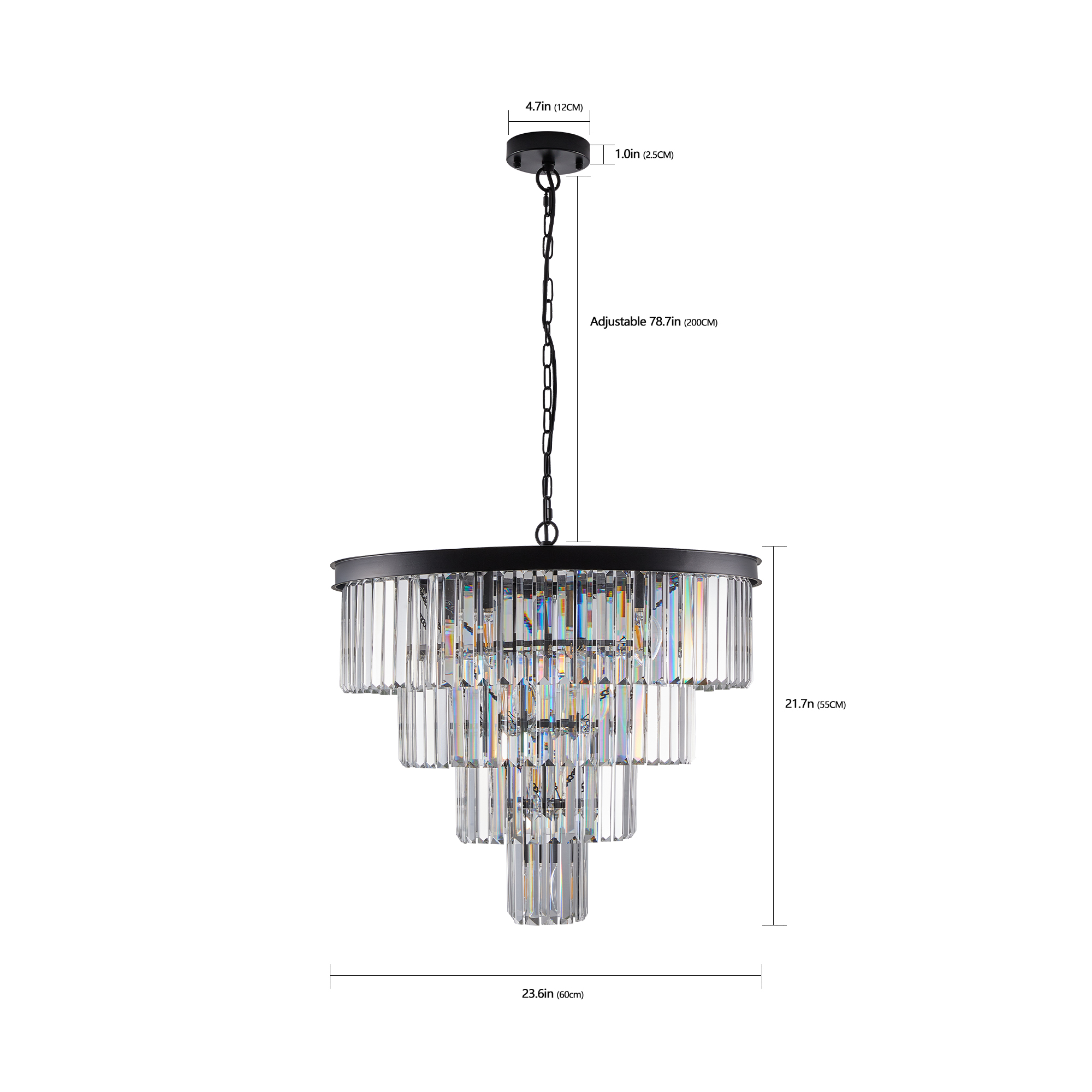 (Same as W1340P188542/L5007-600-B) 24" Contemporary Crystal Modern Chandeliers Crystal Ceiling Chandelier 4 Tier Black Chandelier Lighting for Dining Room Living Room Bedroom (Bulbs Not included) — foto 7