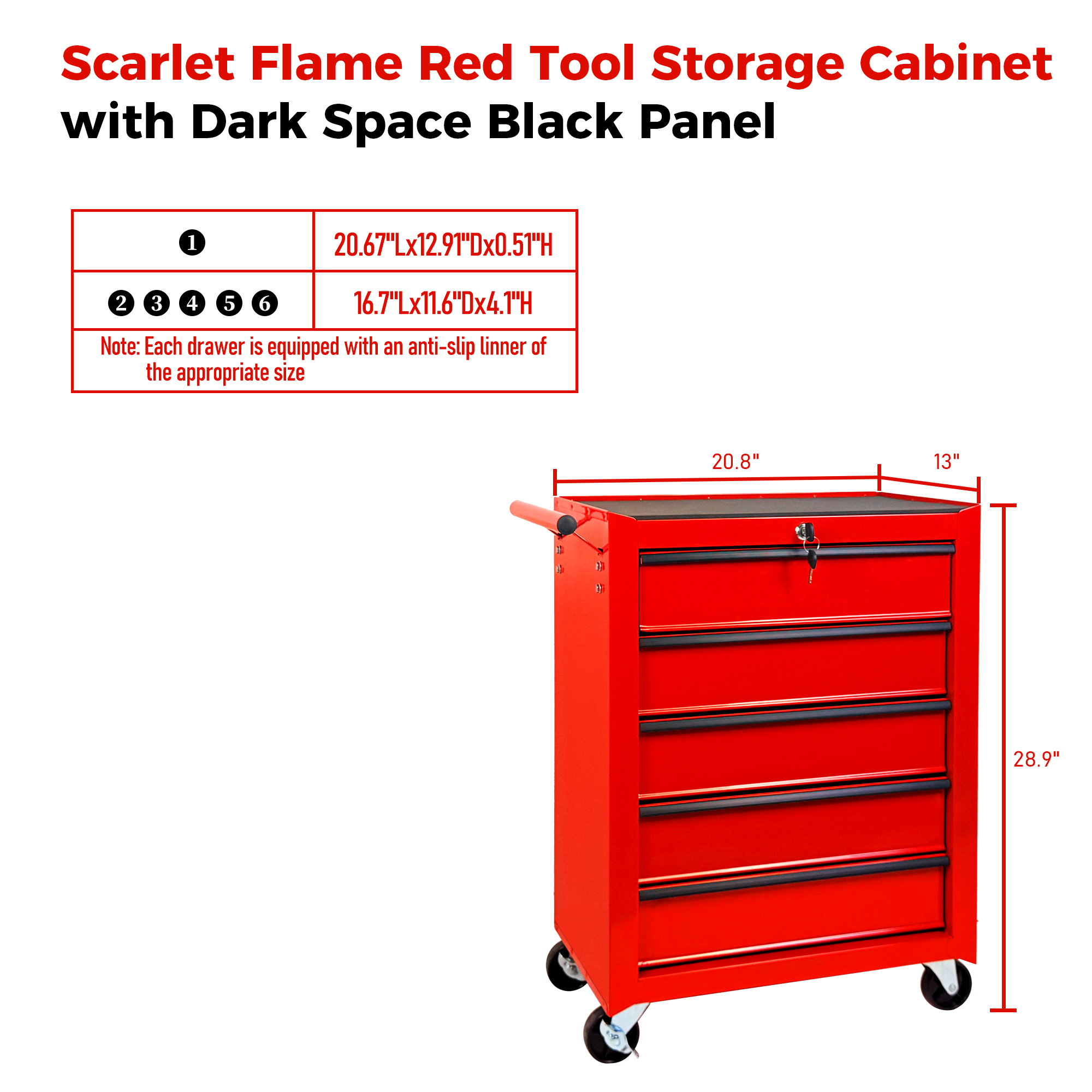 Rolling Metal Tool Chest with 5 Drawers, 20" 5-Drawer Tool Chest Cabinet with Ball Bearing Drawer Slides, Steel Tool Storage Box Organizer-RED — foto 5