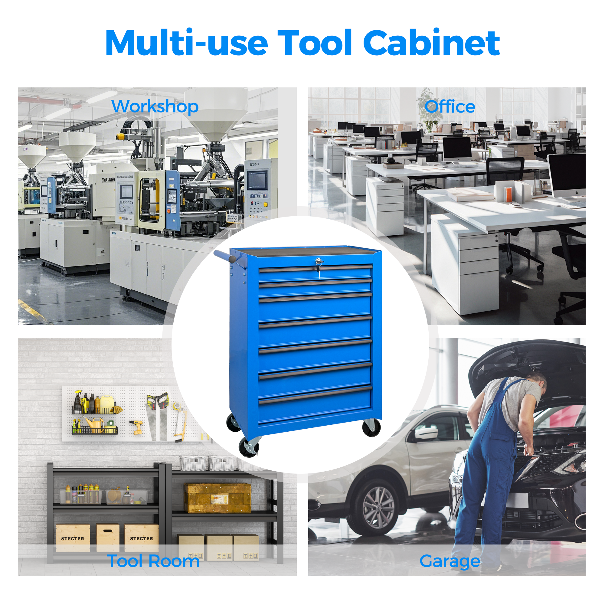 Rolling Metal Tool Chest with 7 Drawers, 20" 7-Drawer Tool Chest Cabinet with Ball Bearing Drawer Slides, Steel Tool Storage Box Organizer  -BLUE — foto 11