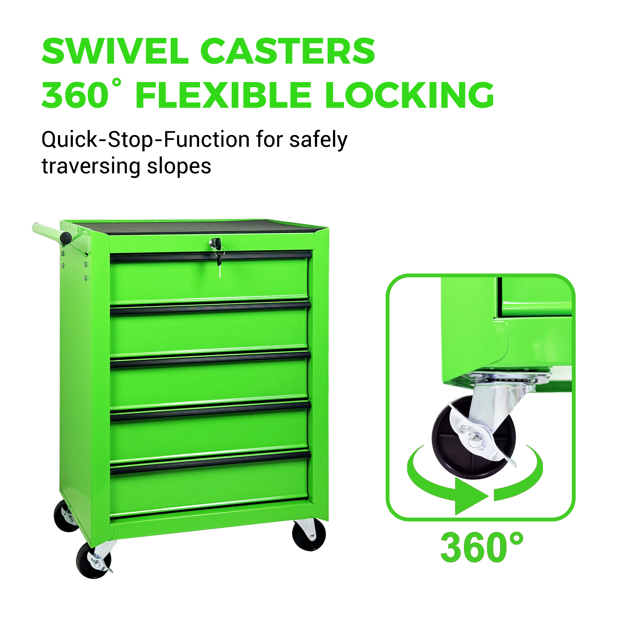 Rolling Metal Tool Chest with 5 Drawers, 20" 5-Drawer Tool Chest Cabinet with Ball Bearing Drawer Slides, Steel Tool Storage Box Organizer -GREEN — foto 7