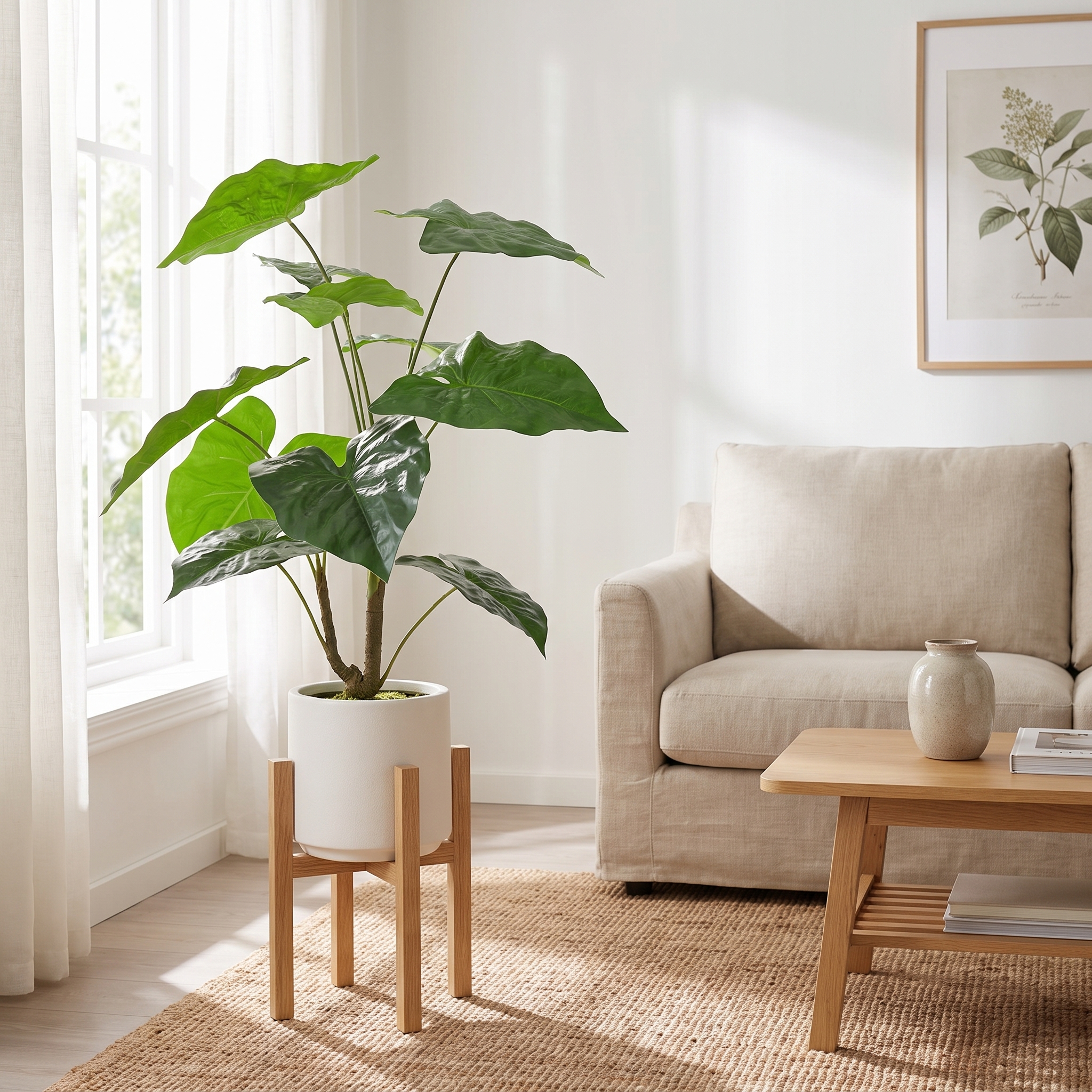 30'' Artificial Tropical Alocasia Leaf Plant With White Pot 2pc/set — foto 8