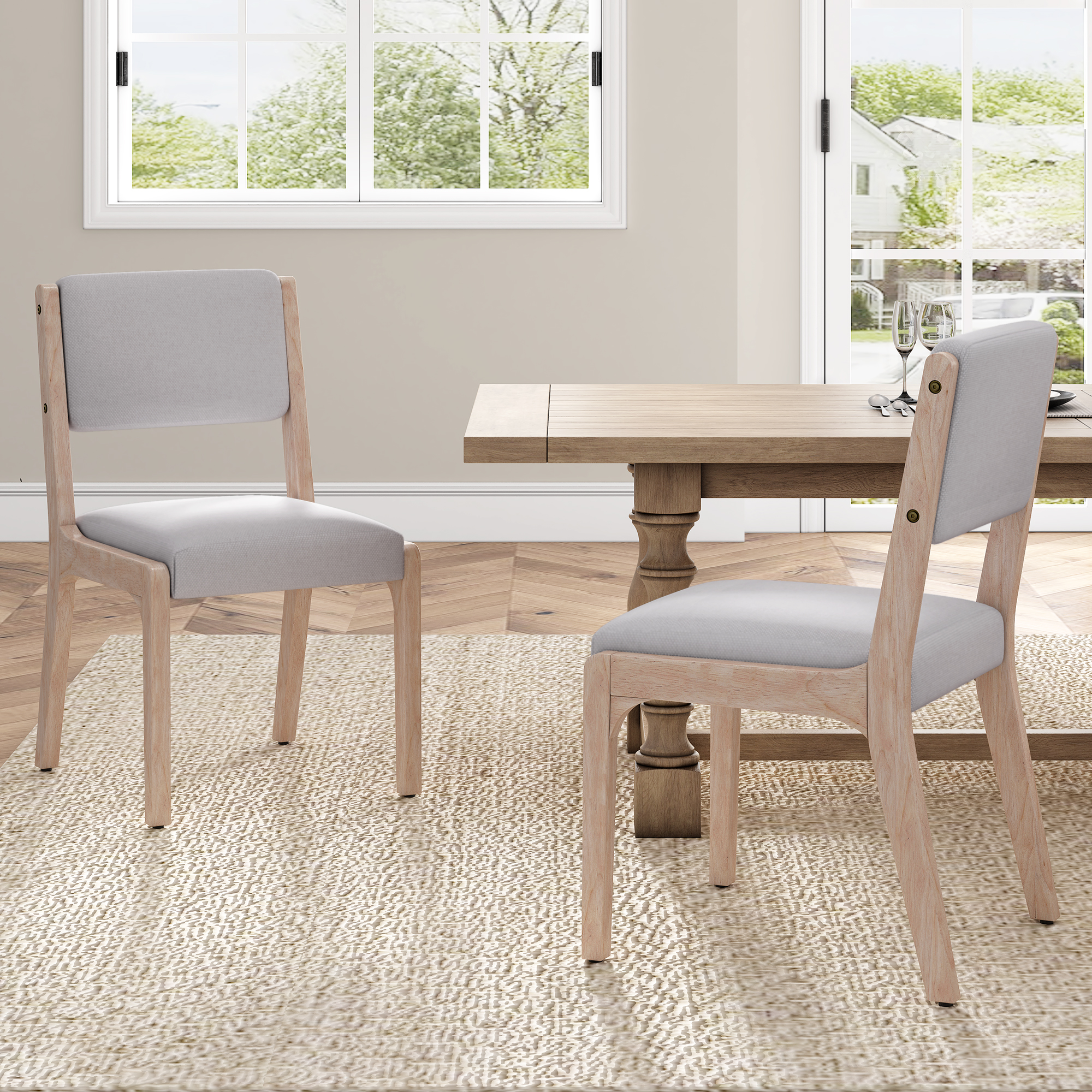 Wood Dining Chairs Set of 2, Modern Farmhouse Accent Chairs with Solid Wood Legs and Padded Seat, Modern Linen Kitchen & Dining Chairs Side Chairs for Dining Room, Beige — foto 5