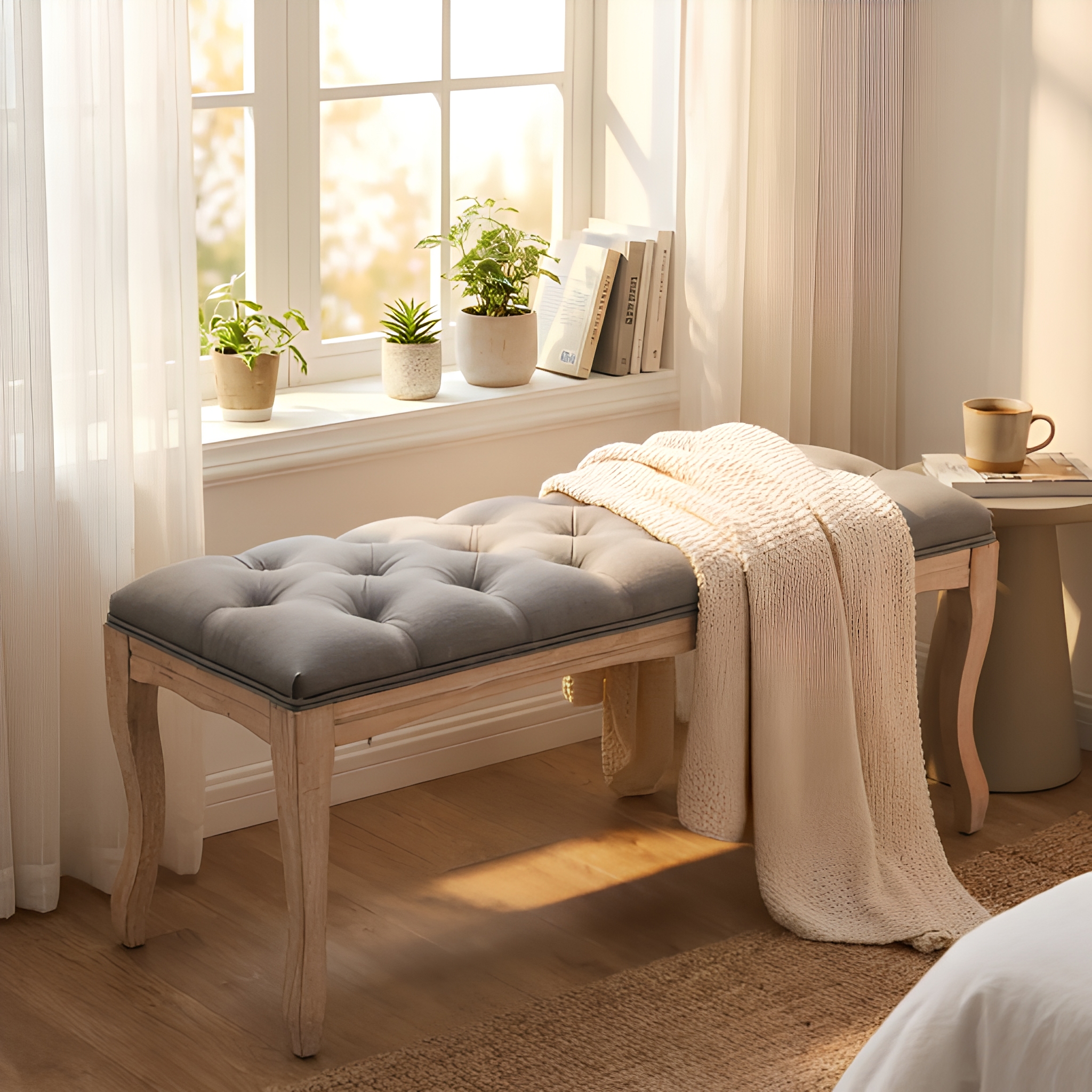 Bedroom Bench French Vintage Tufted Entryway 43.3