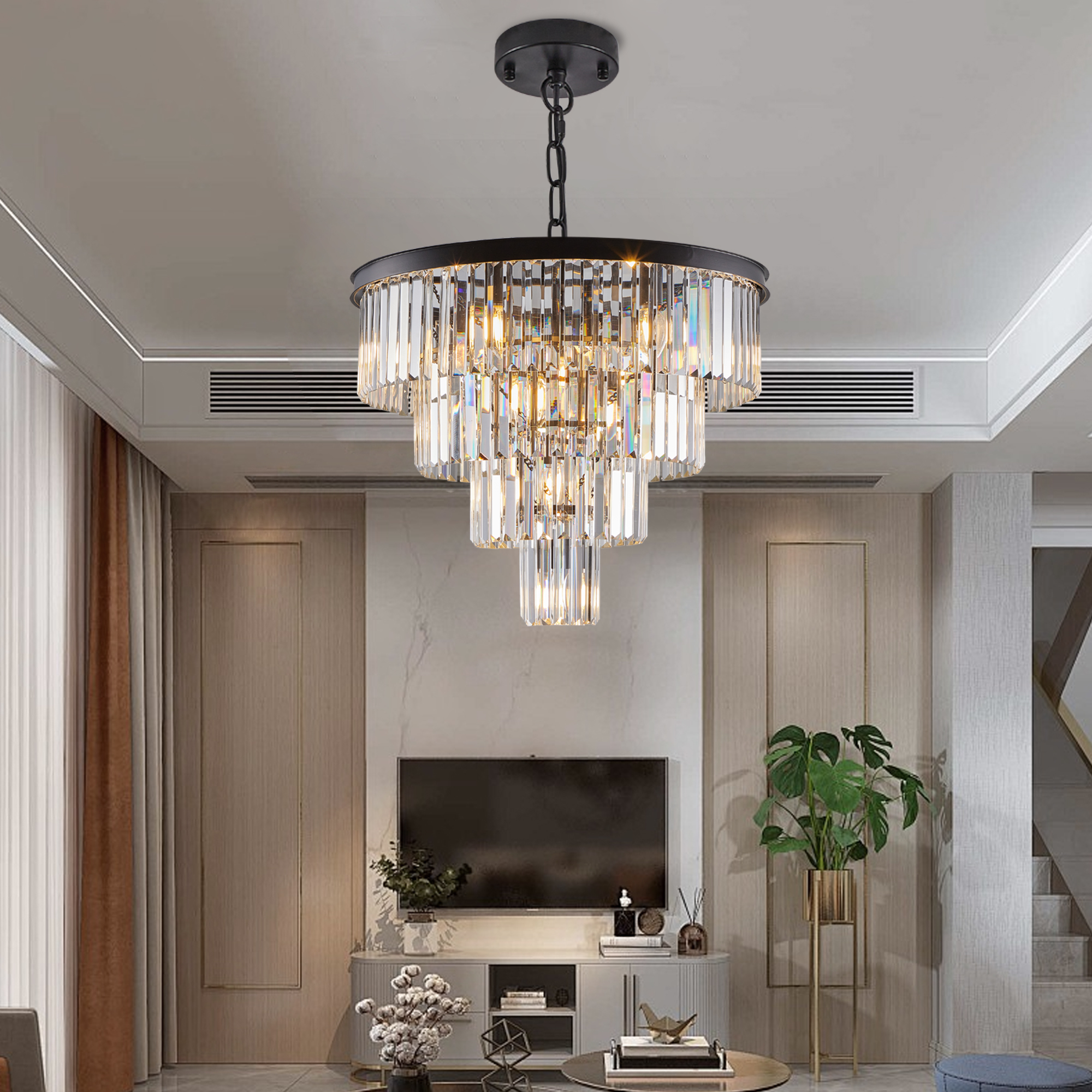 (Same as W1340P188542/L5007-600-B) 24" Contemporary Crystal Modern Chandeliers Crystal Ceiling Chandelier 4 Tier Black Chandelier Lighting for Dining Room Living Room Bedroom (Bulbs Not included) — foto 5