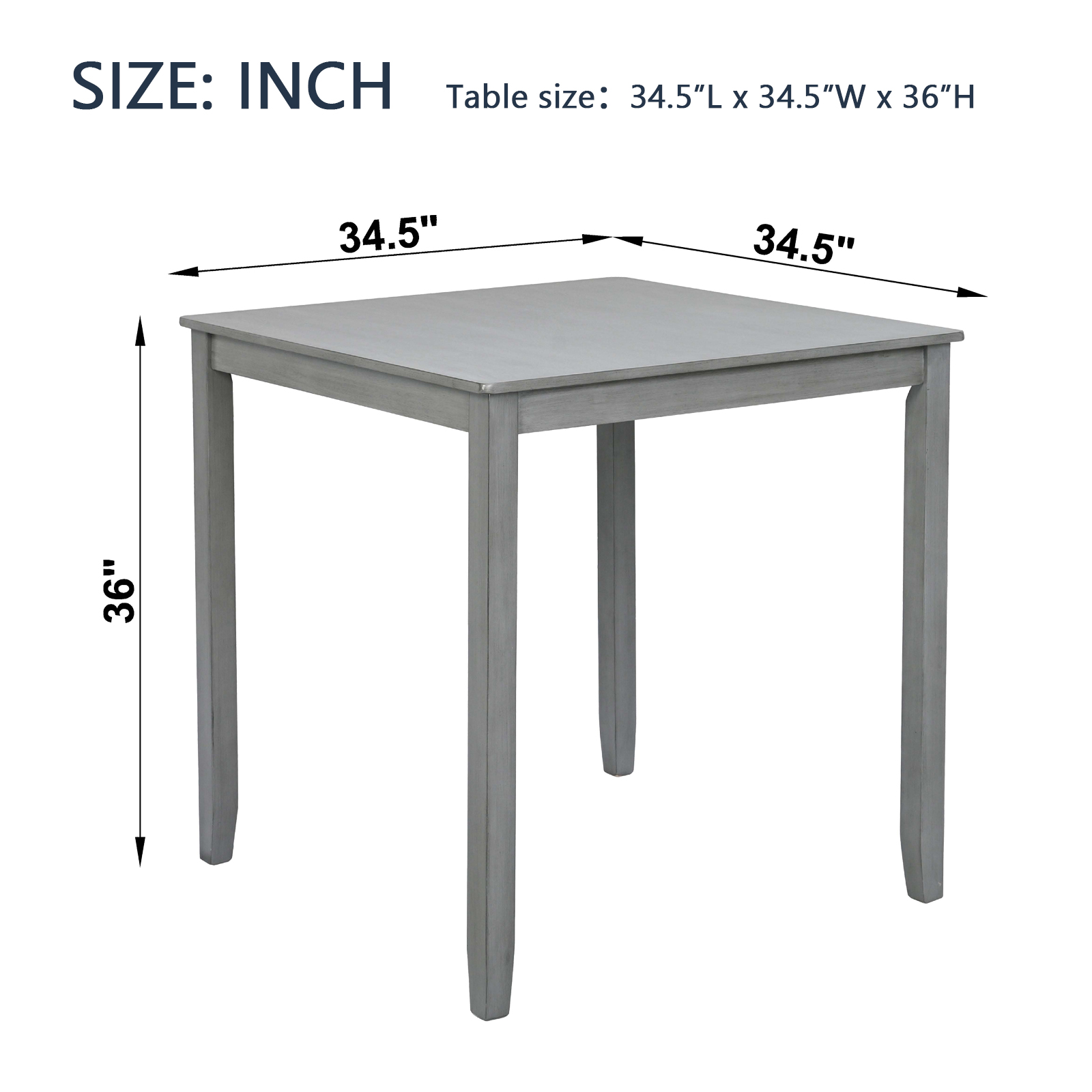 Wooden Dining Square Table, Kitchen Table for Small Space, 4 Person Counter Height Table, Gray, ONLY THE TABLE 6