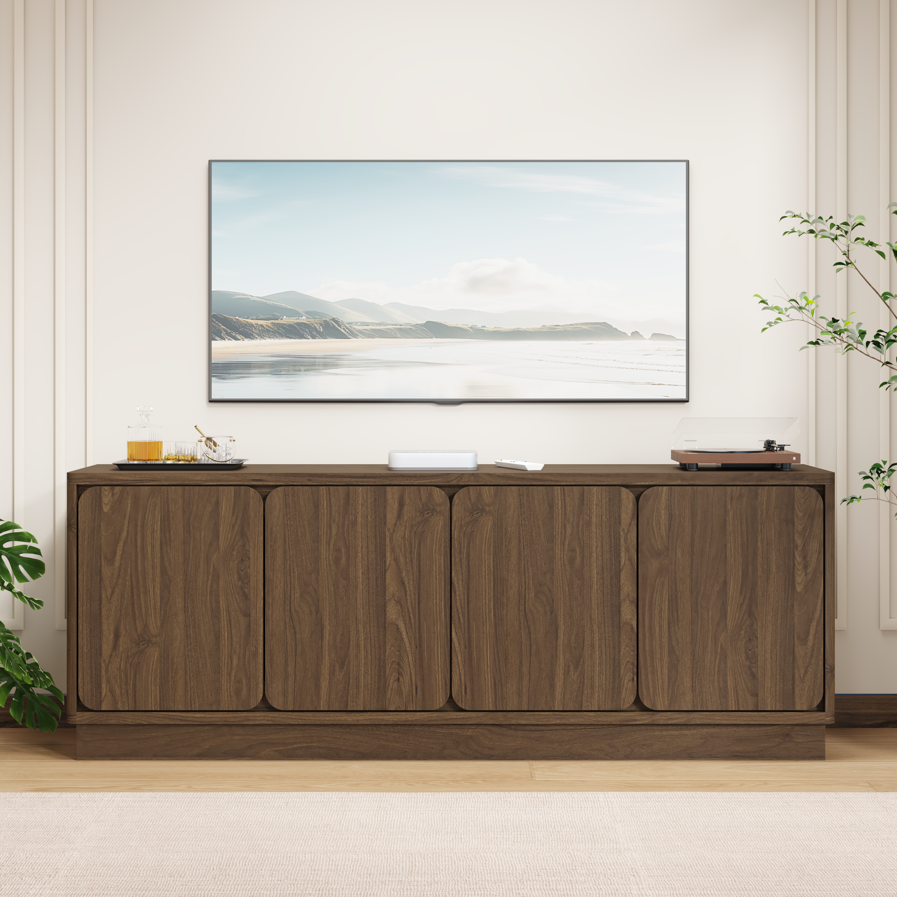 Walnut TV Stand with Storage, picture 2 of 5