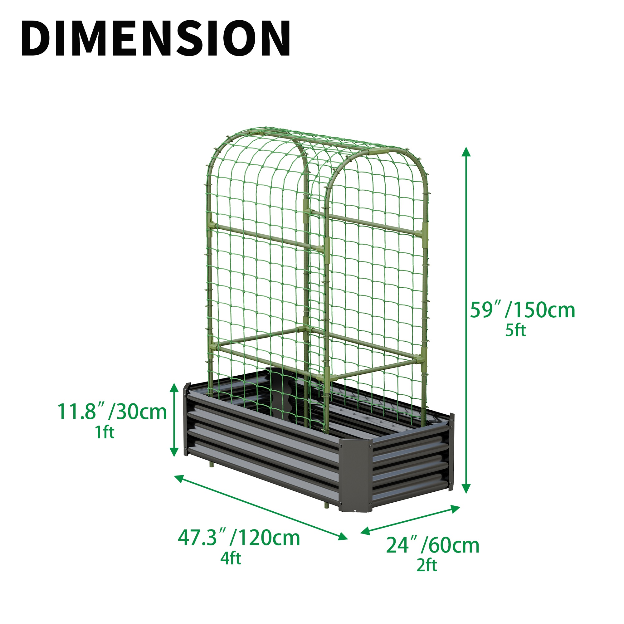 2-in-1 Raised Garden Bed with Trellis - 59" Tall Arch Planter Box for Climbing Plants, Outdoor Galvanized Metal Gardening Bed for Vegetables, Fruits, Flowers (Black, 4x2x1 Ft) — foto 4