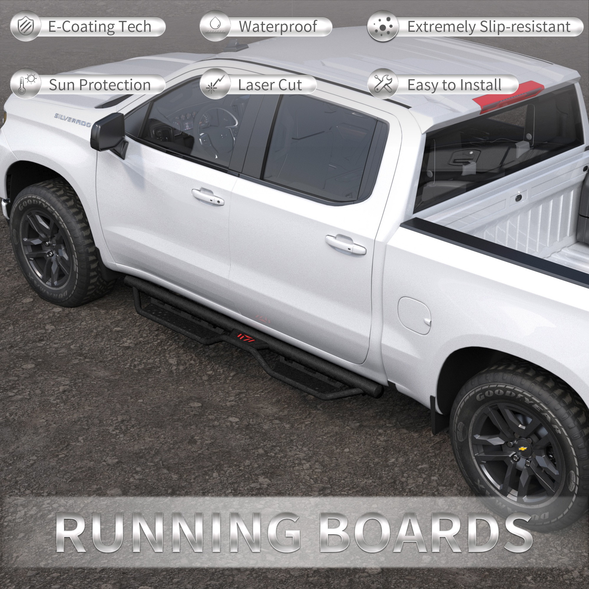 Cab Running Boards Compatible for 2019-2025 Chevy Silverado & GMC Sierra 1500/2020-2025 Chevrolet Silverado/GMC Sierra 2500 HD 3500 HD Crew Cab 2500HD/3500HD — foto 5