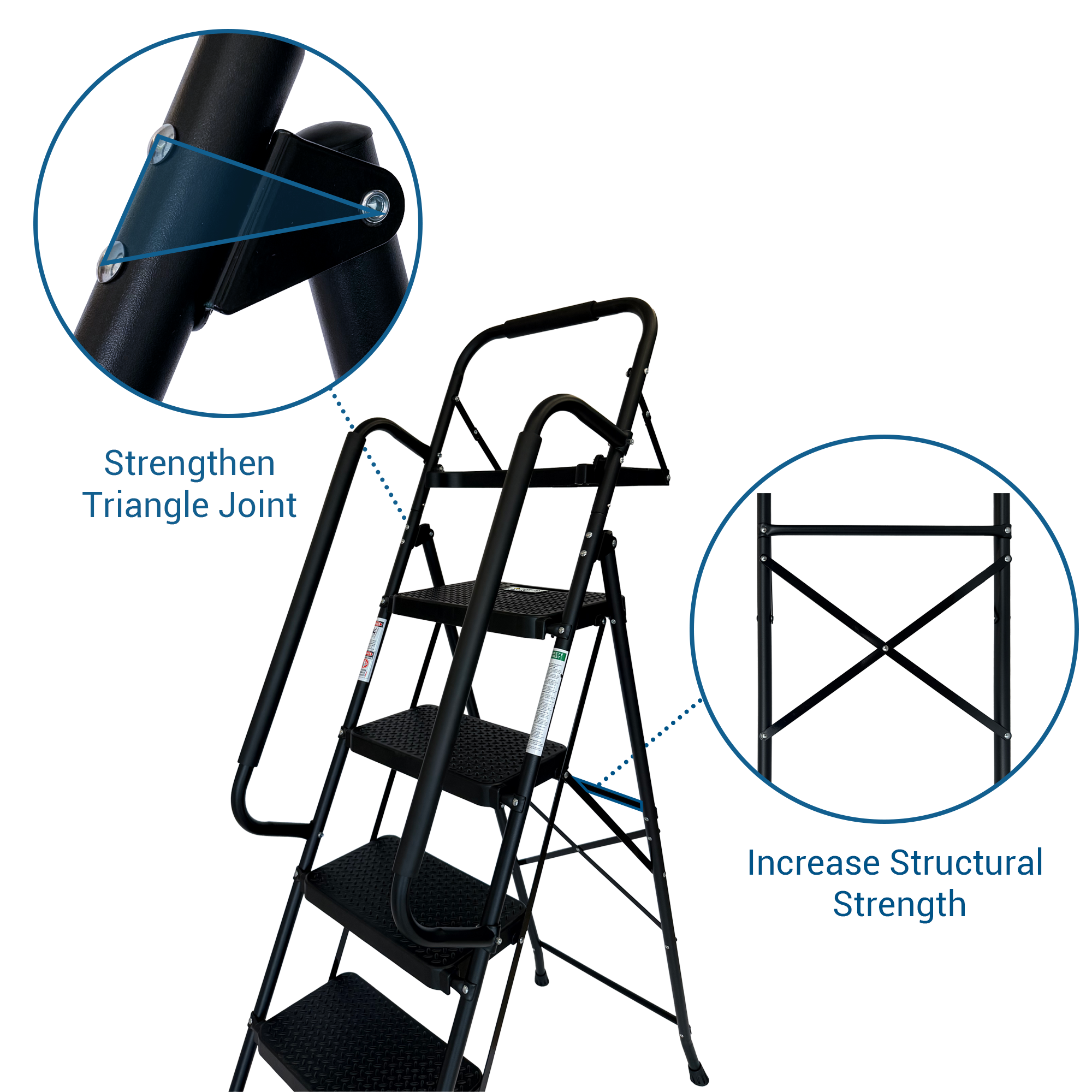 Step Ladder, Folding Step Stool with Wide Anti-Slip Pedal, Sturdy Steel Ladder, Convenient Handrail, Lightweight, Portable Steel Step Stool — foto 9