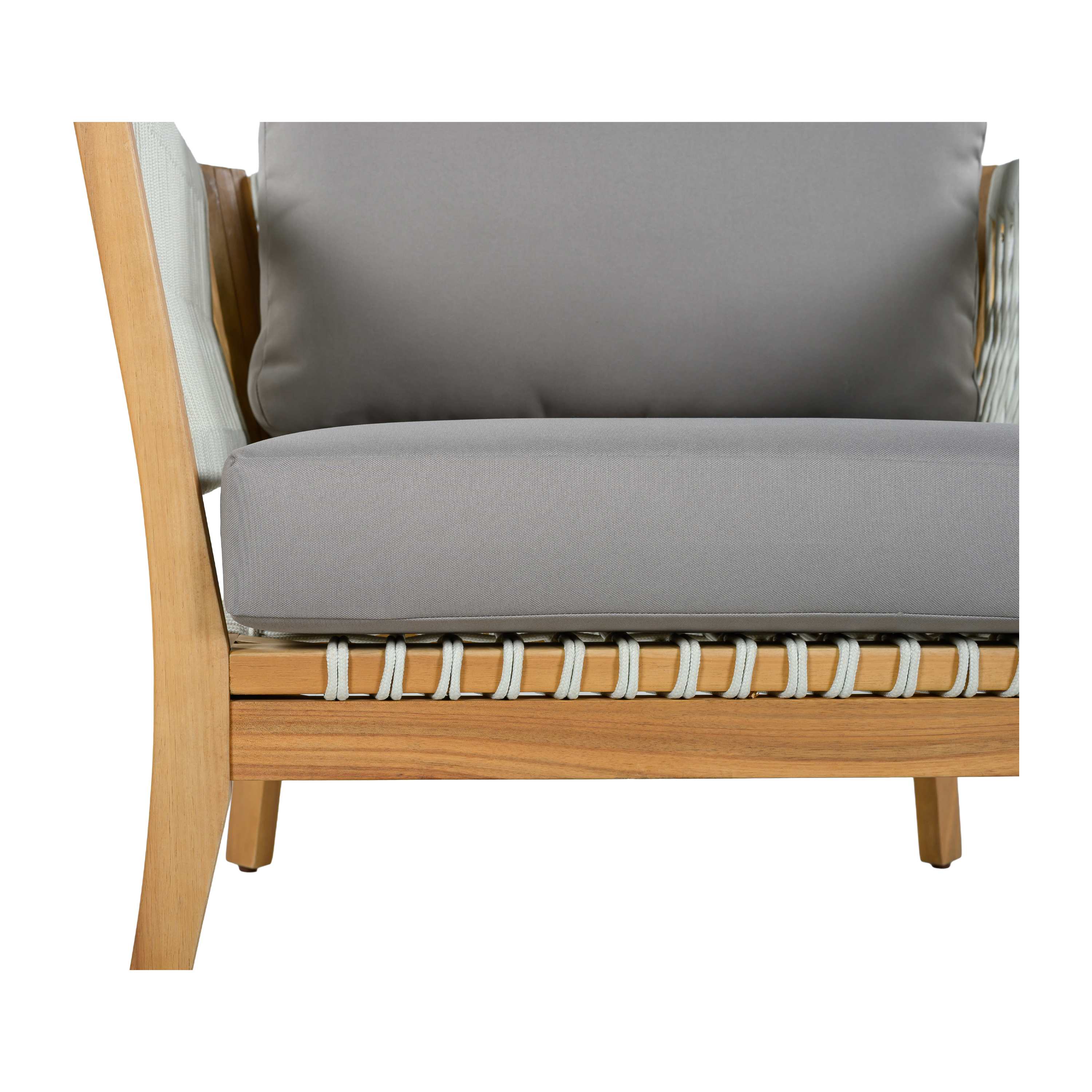 30.3" Outdoor Acacia Wood Patio Chair with Woven Rope Accents, Weather-Resistant Single Lounge Chair with Thick Cushions, Modern Accent Chair for Backyard, Deck, Poolside