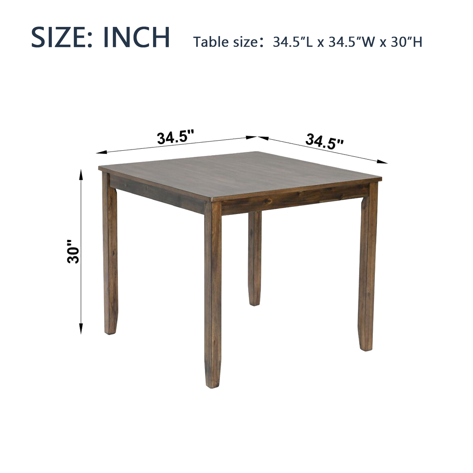Wooden Dining Square Table, Kitchen Table for Small Space, 4 Person Dining Table, Walnut ONLY THE TABLE 5