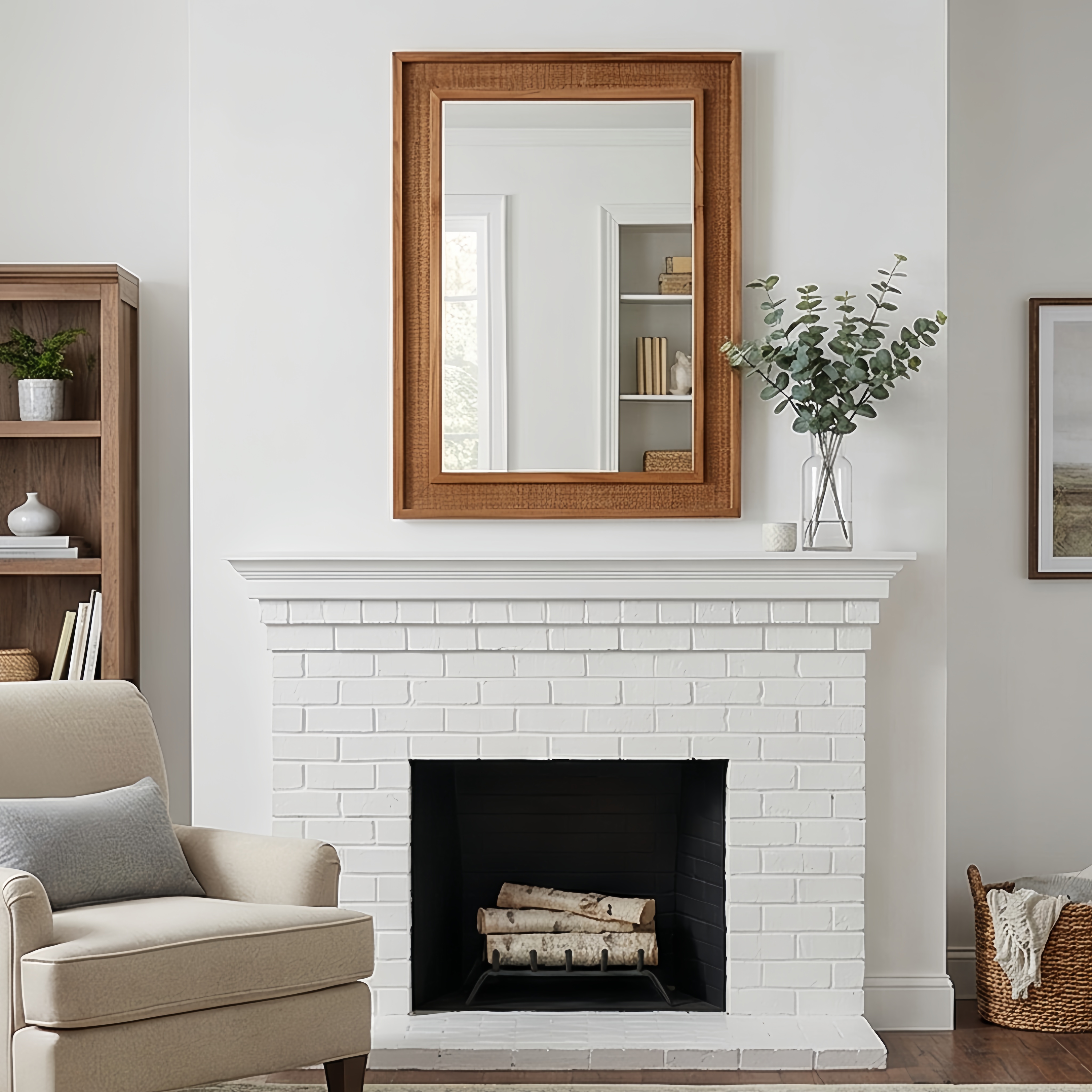 Yellowish Brown 20"x30" Rattan Rectangle Solid Wood Frame Decorative Mirror,For Farmhouse,Bathroom,Home Decor,Entryway — foto 2