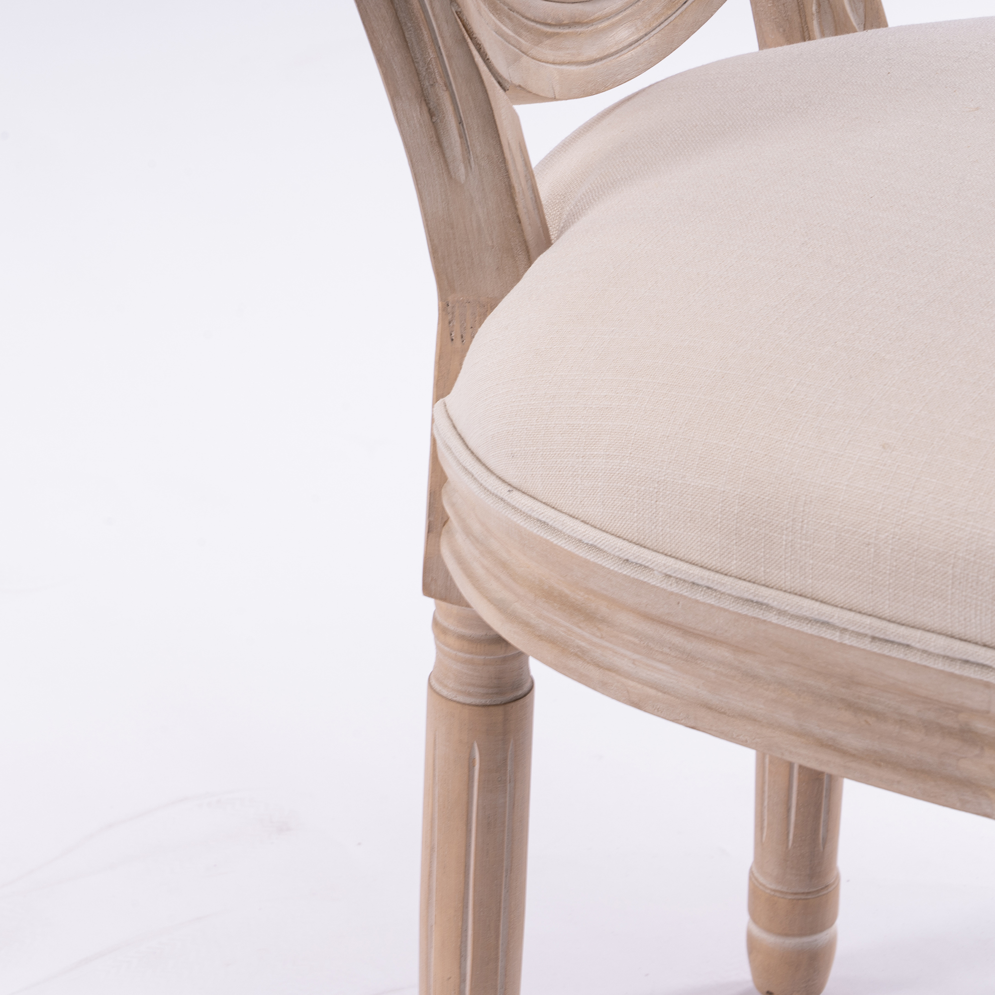 French Style Solid Wood Frame Linen Fabric Rattan Back Dining Chair,Set of 2, Beige — foto 8