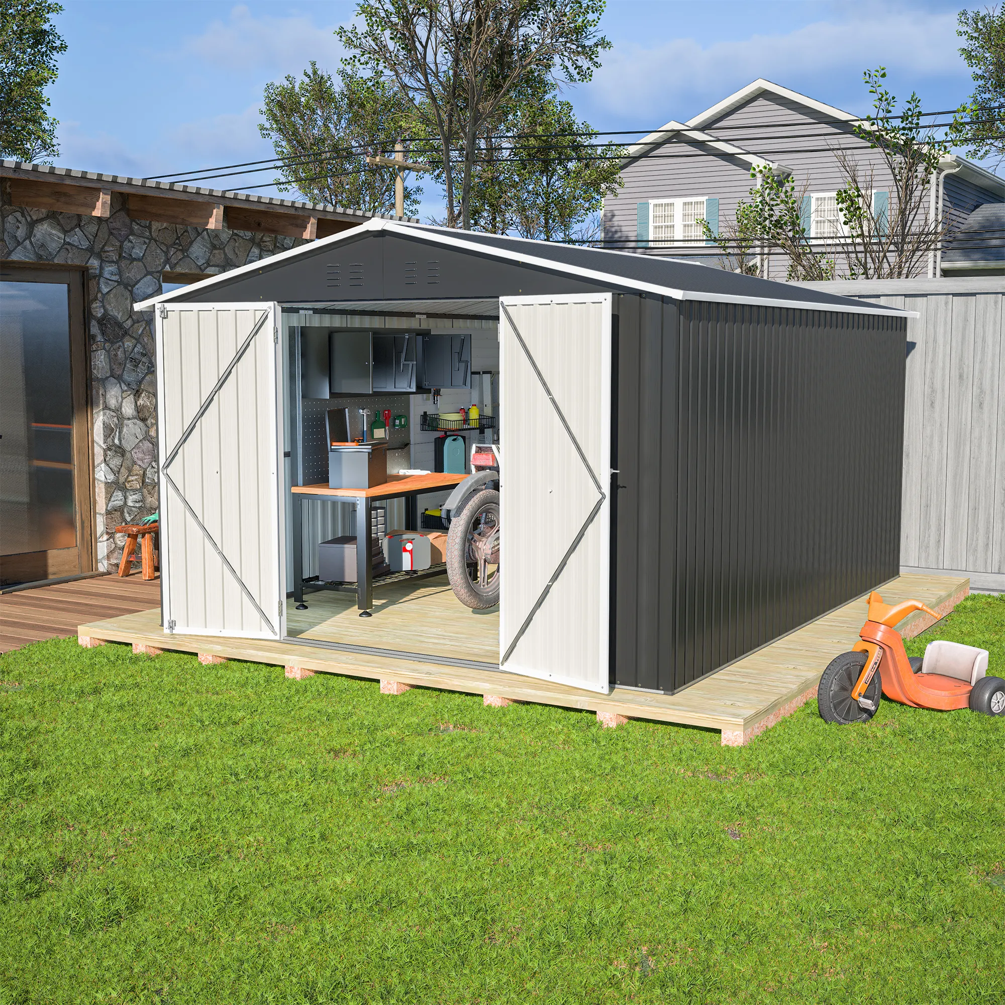 Outdoor Storage Shed 10x12 FT, Utility Metal