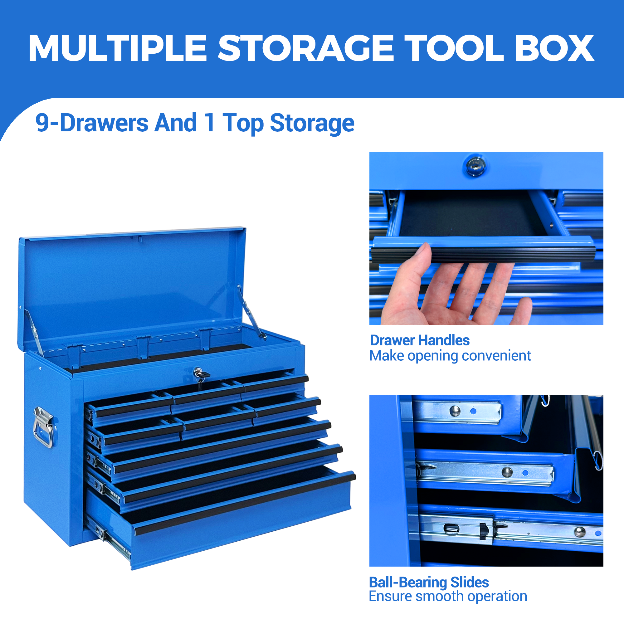 Heavy Duty Metal Tool Box, 24-inch, Portable Metal Tool Box with 9 Drawers, Small Tool Chest with EVA Liners, Ball Bearing Slide Drawers Locking & Powder Coated Finish, Multi-Function Tool Organizer — foto 8
