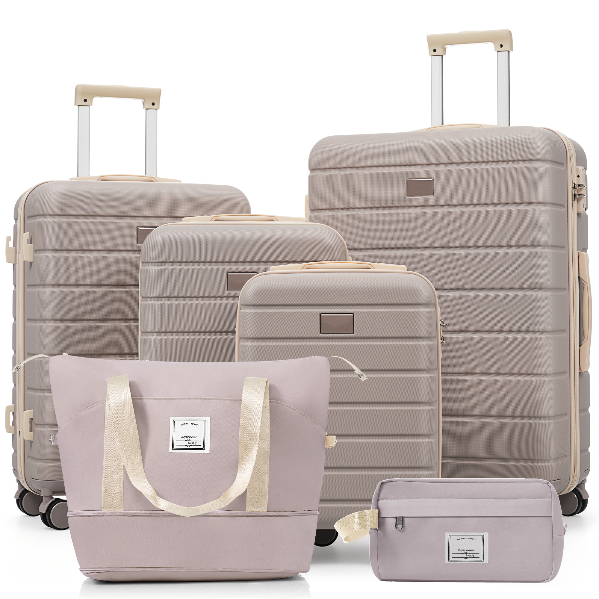 6-Piece Hardside Luggage Set with TSA Lock, 16/20/24/28 Inch Spinner Suitcase Set with Expandable Travel Duffel Bag & Waterproof Toiletry Kit, Adjustable