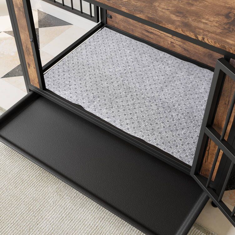 Dog Crate Furniture, Wooden Dog Crate Table, 38.9" Dog Kennel with 2 Sliding Doors and Thick Iron Door Frame, Decorative Pet Crate House for Large/Medium/Small Dog Indoor Use(Rustic Brown)