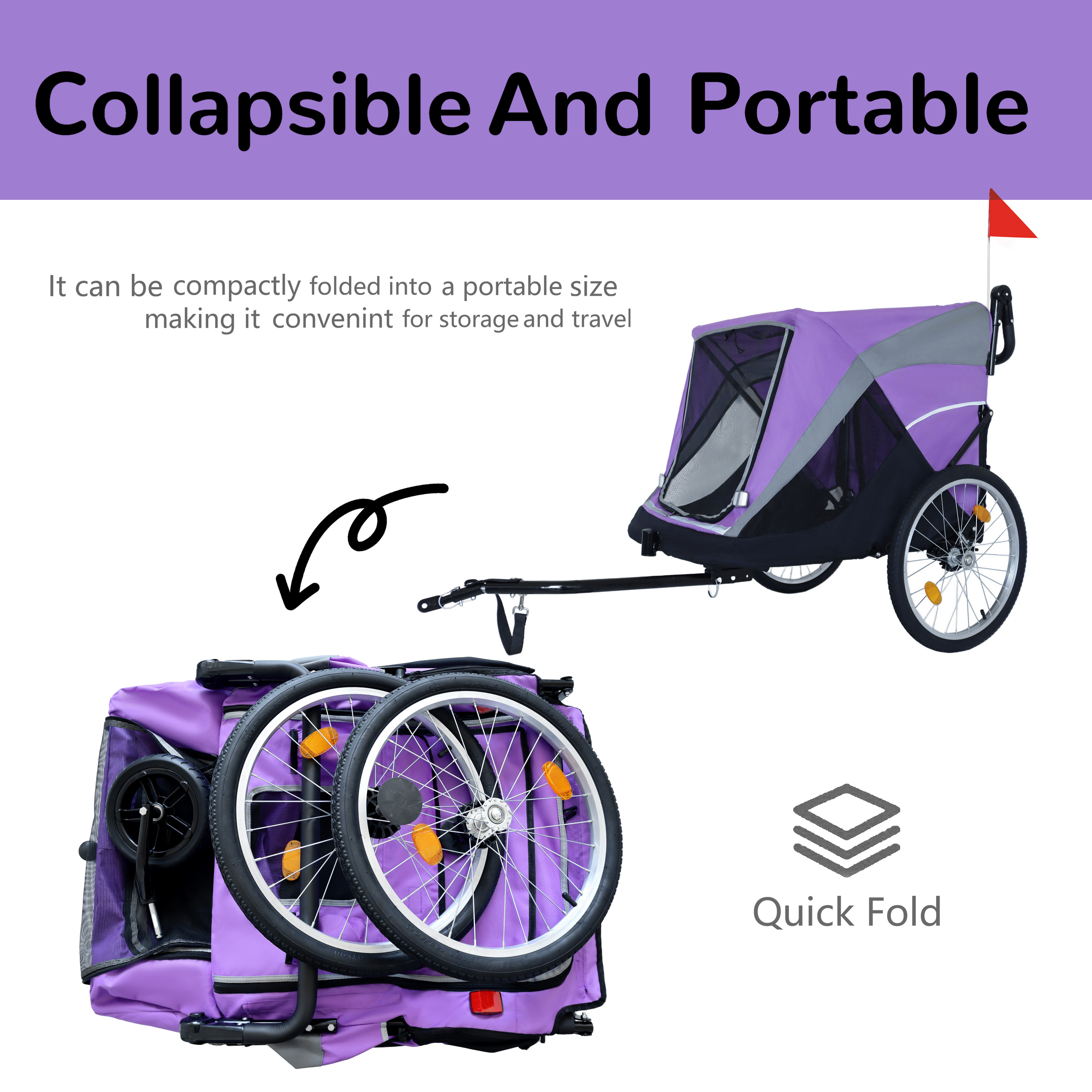 2-in-1 Bike Trailer & Push Cart for Pets - Detachable Bike Hitch & Push Handle Included - Quick Release Wheel, Internal Leash, Dual Cup Pockets and Underneath Storage Bag,  Holds Pets Up to 100 lbs — foto 27