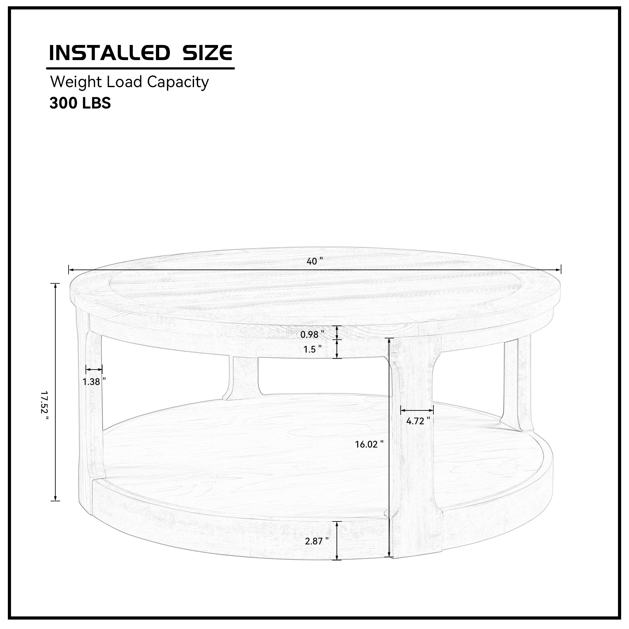 40inch Large Curved 2 Tier Traditional Round Circle Wooden Center Coffee Table,Rounded Table with Wheels,Mid Century Rustic Style Table for living Room,Office,Apartment,Light Brown — foto 3
