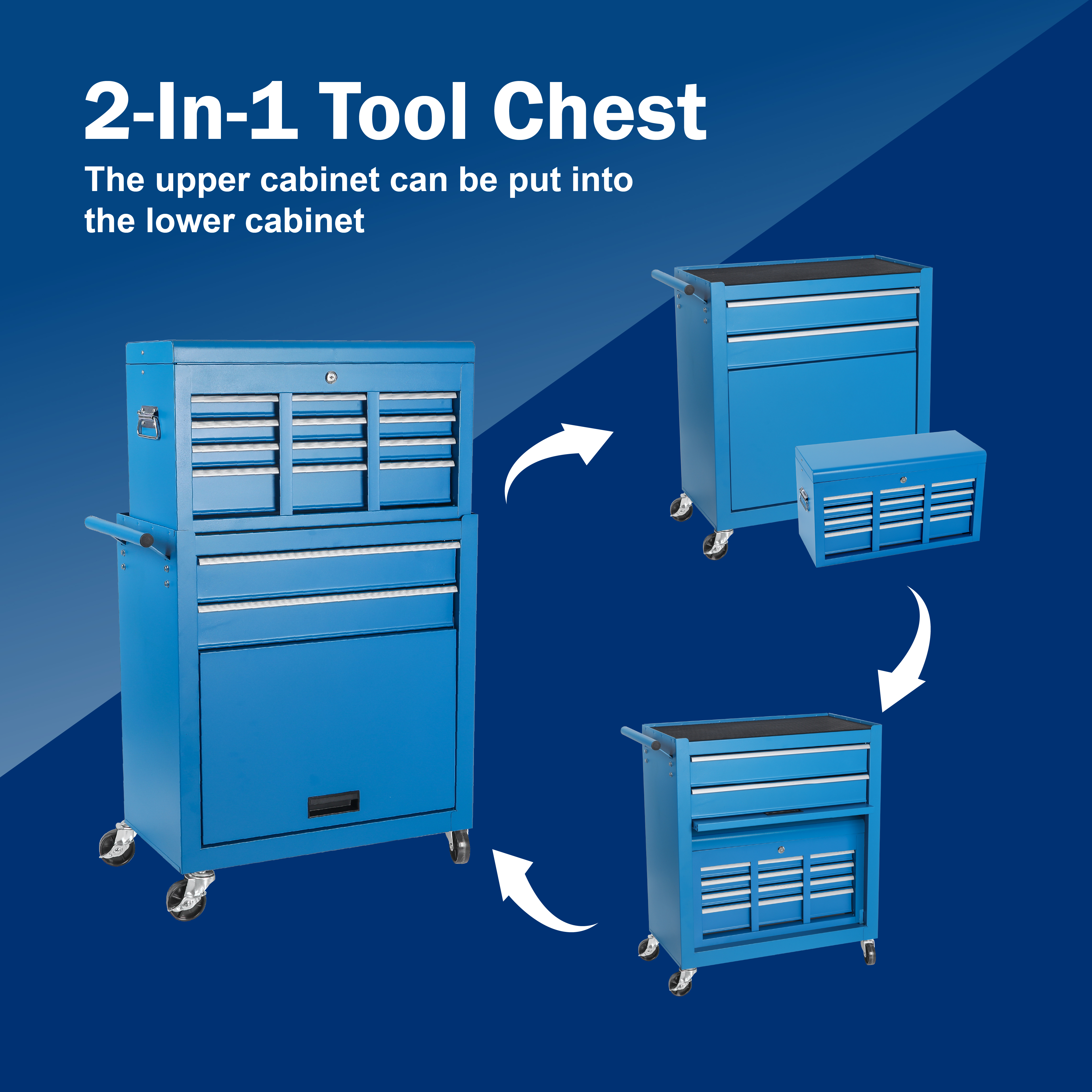 Tool Chest, 8-Drawer Rolling Tool Storage Cabinet with 2 in 1 Detachable Top Tool Box, Liner, Lockable Wheels, Side Hooks, Metal Tool Cart for Garage — foto 5